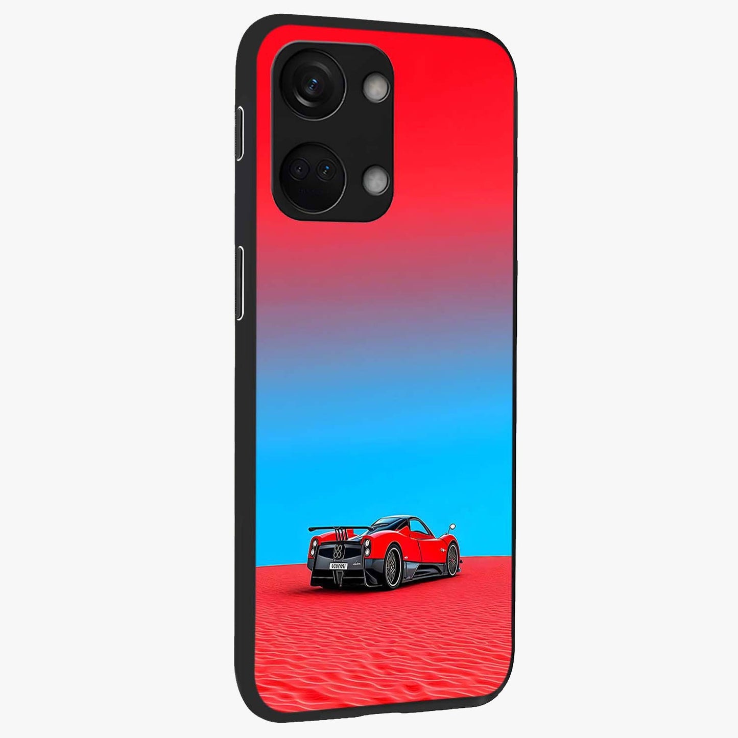 Crimson Speed Mirage Glass Case for 1+Nord 3 side perspective highlighting smooth aerodynamic design and premium edges