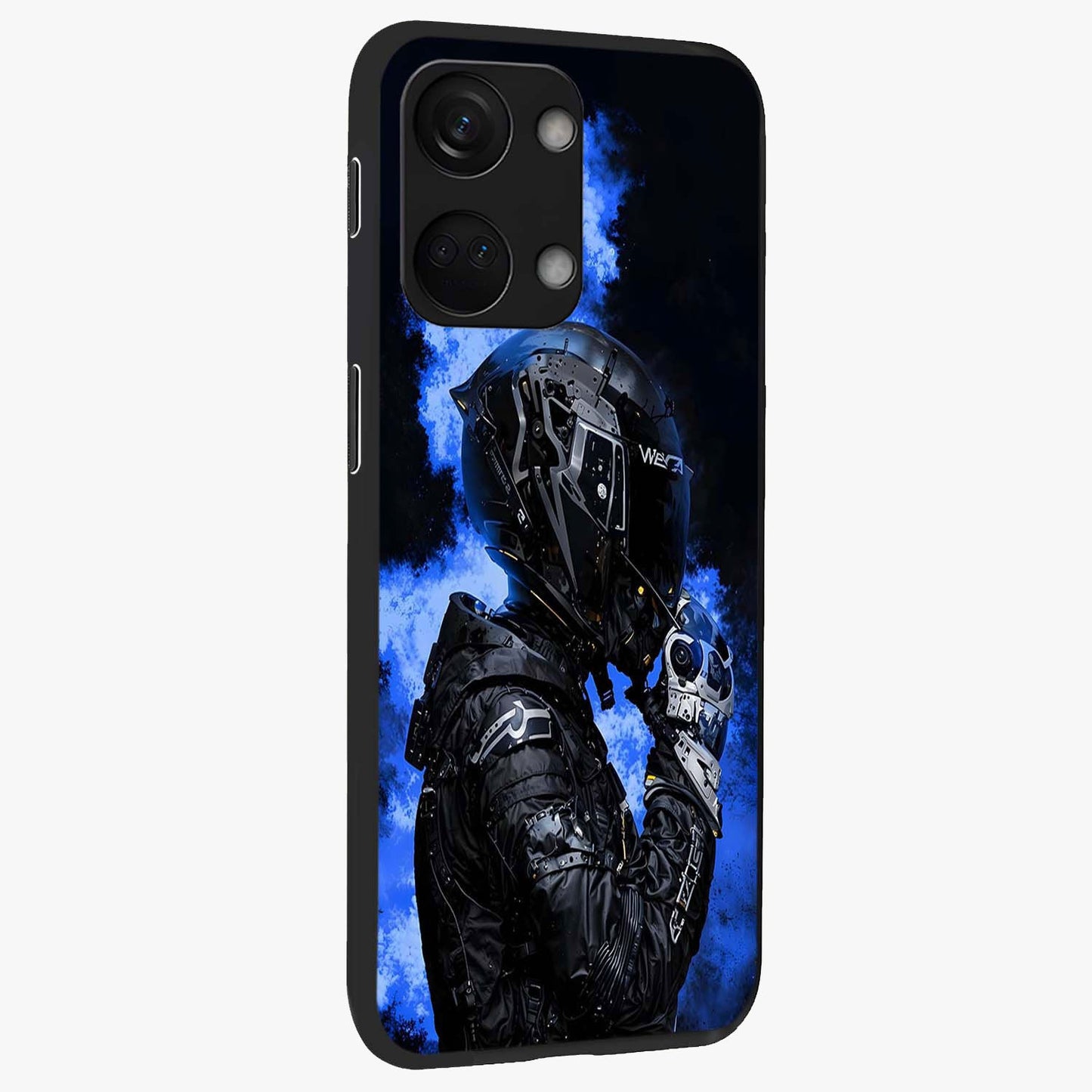 Cyber Sentinel Protocol Glass Case for 1+Nord 3 side perspective highlighting sharp digital textures and premium build