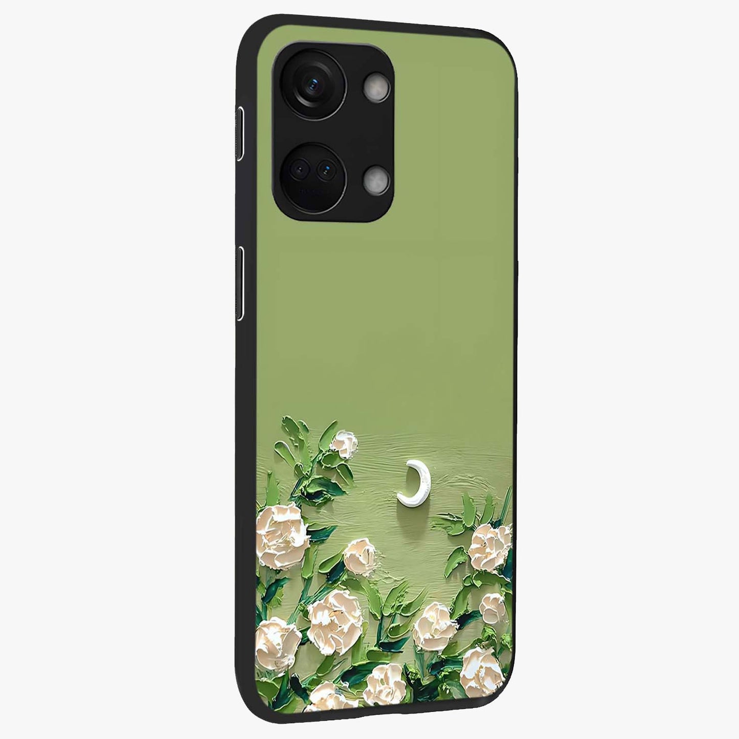 Emerald Bloom Calm Glass Case for 1+Nord 3 side perspective highlighting delicate bloom detailing and smooth edges
