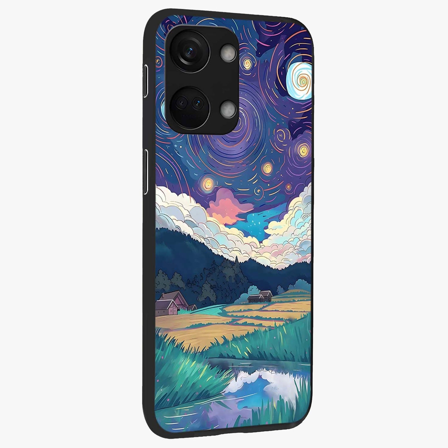 Fields Beneath the Cosmos Glass Case for 1+Nord 3 side perspective highlighting serene landscape textures and premium edges