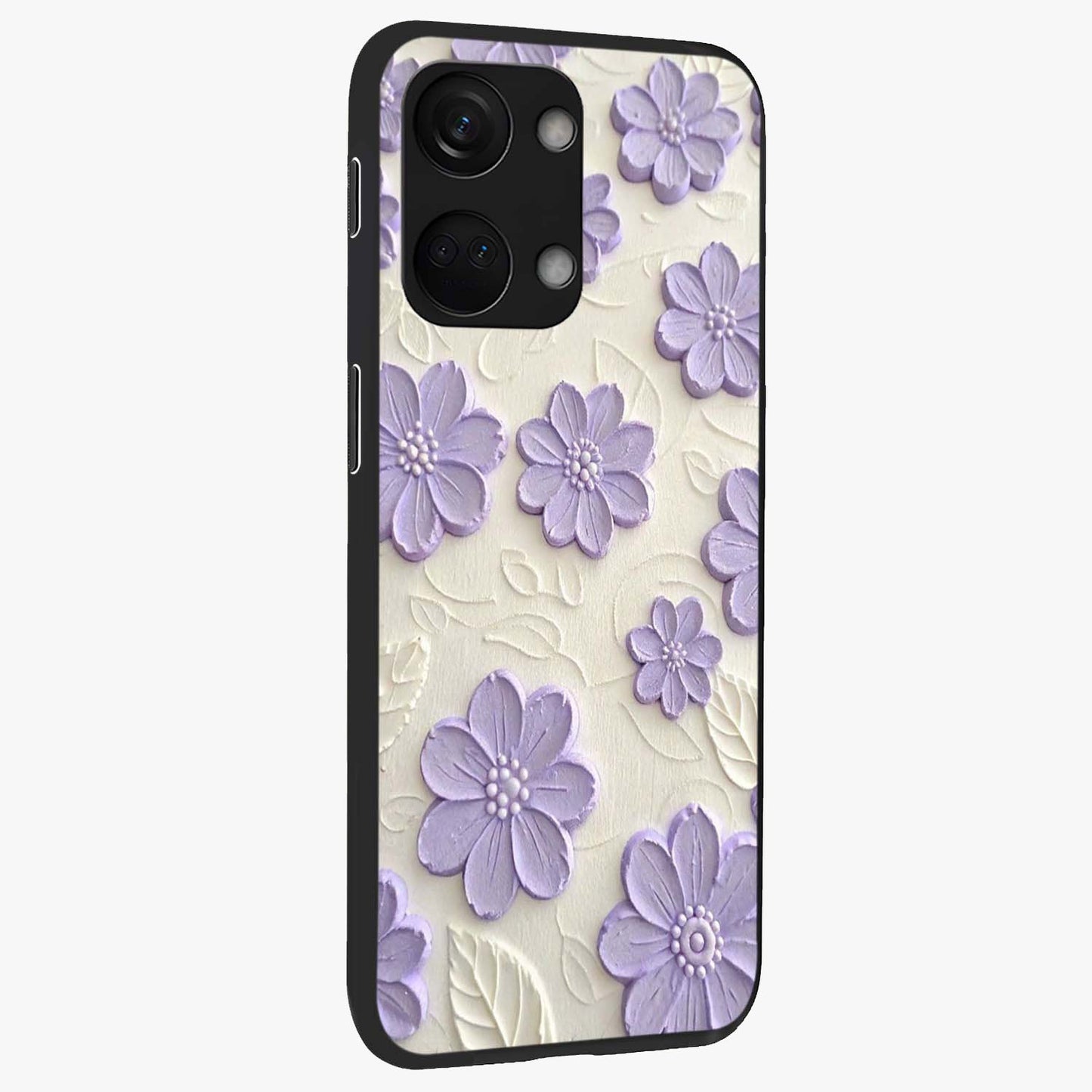 Floral Wall Art With Purple Flowers Glass Case for 1+Nord 3 side perspective highlighting delicate bloom details and premium build