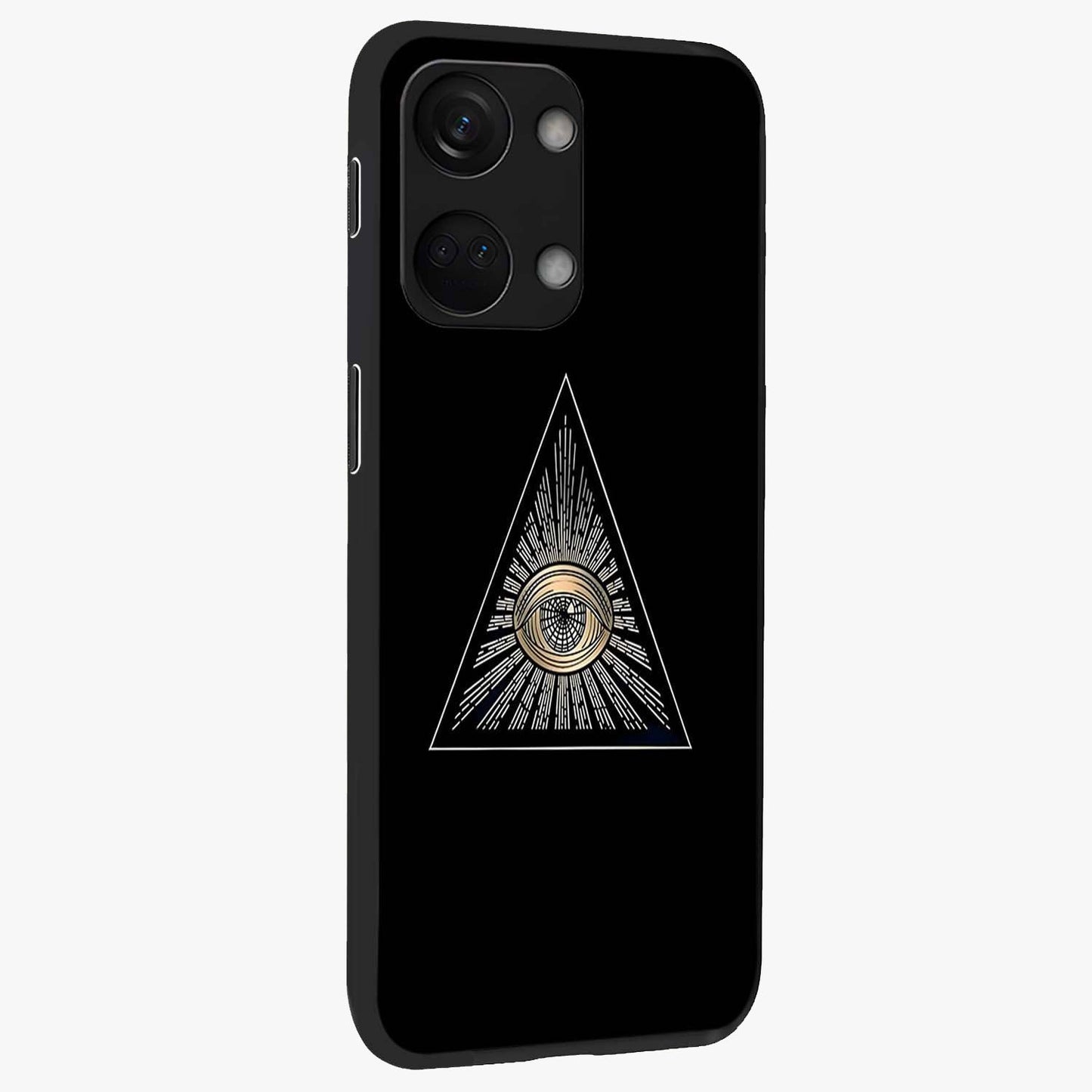 Illuminati Evil Glass Case for 1+Nord 3 displayed upright for mysterious statement visibility and premium finish.