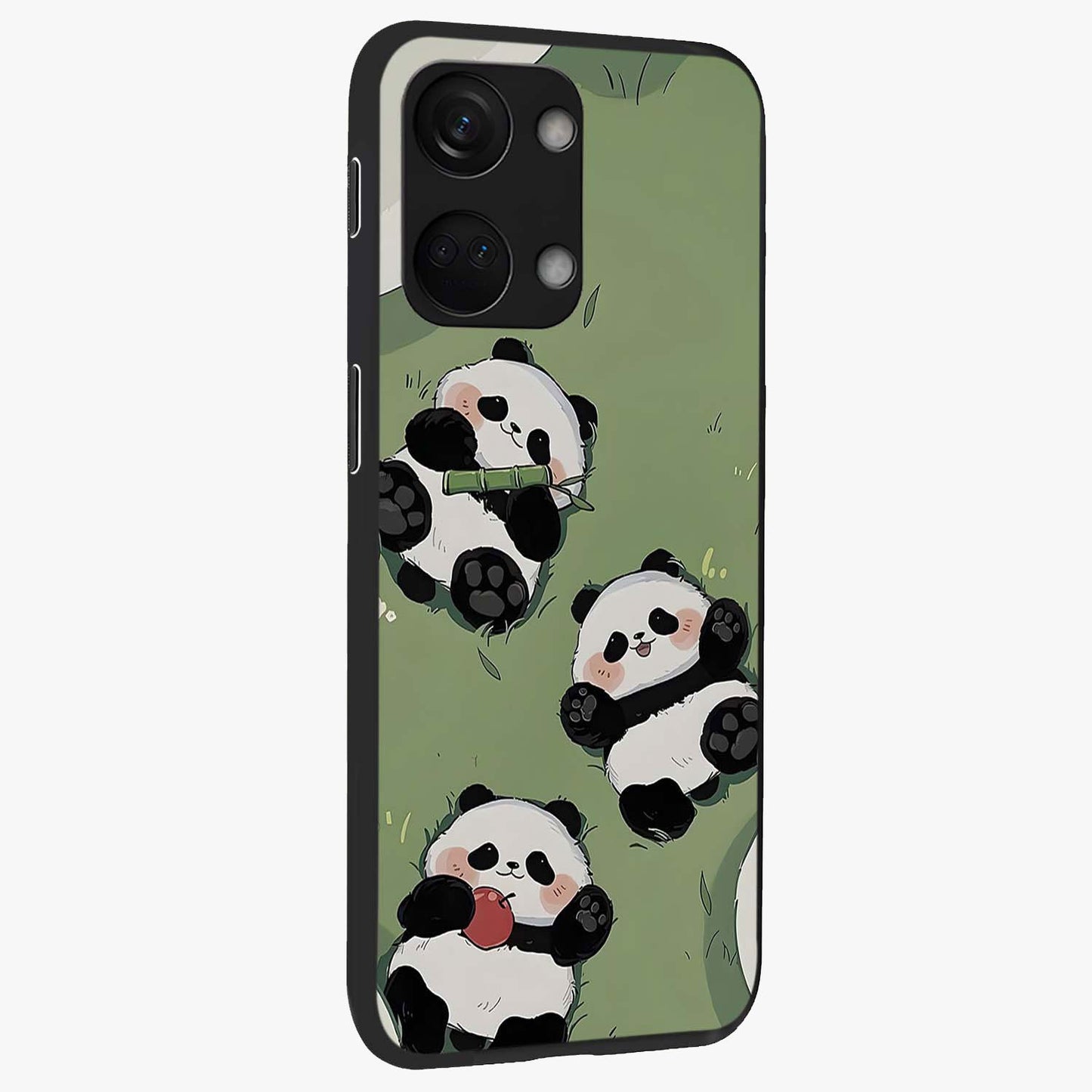 Lazy Panda Picnic Glass Case for 1+Nord 3 side perspective highlighting cute illustration textures and smooth premium build