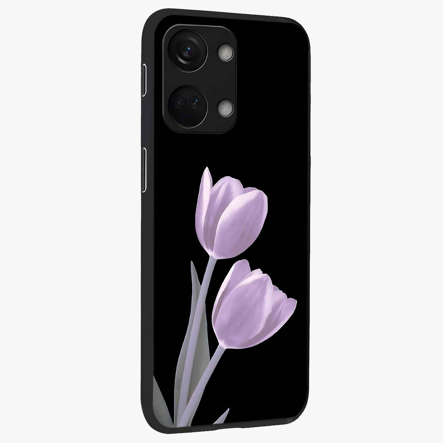 Lilac Tulip Flowers Glass Case for 1+Nord 3 side perspective highlighting refined floral textures and premium edges