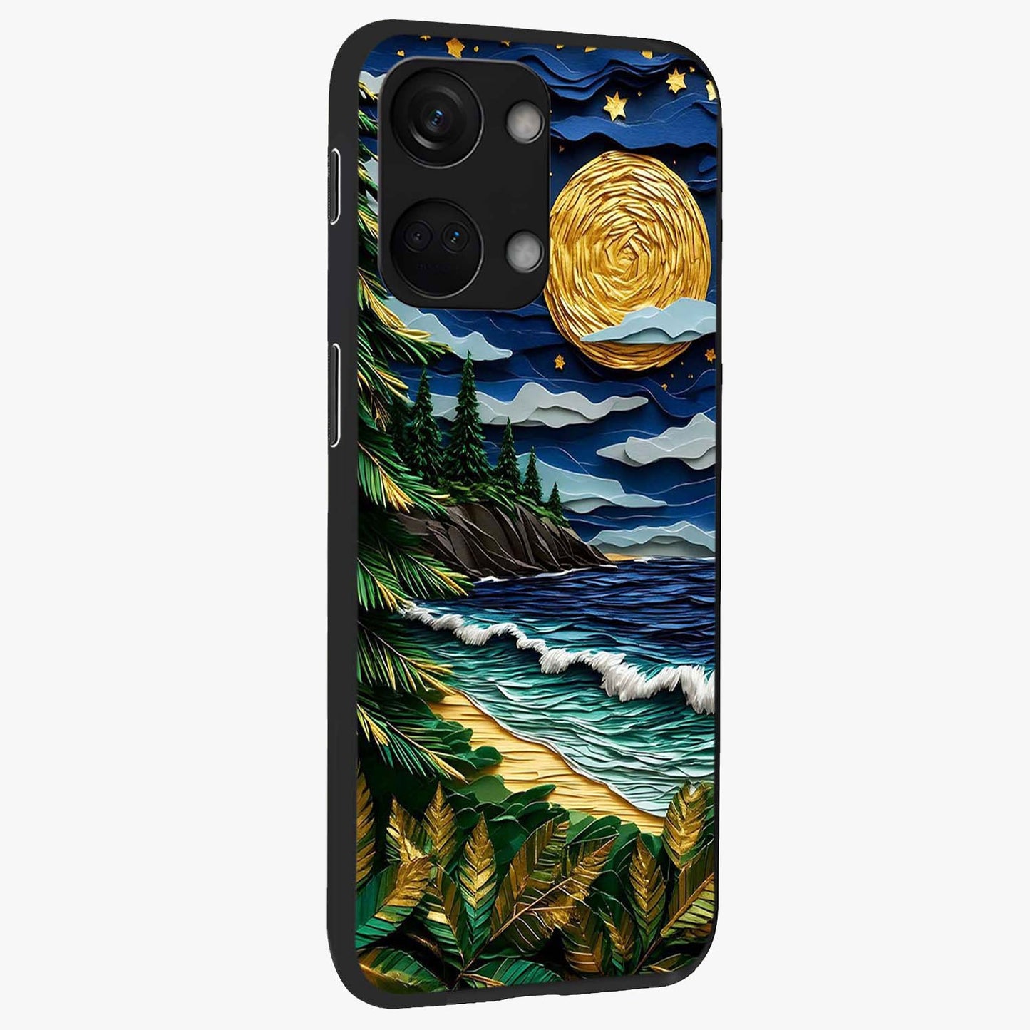 Moonlit Ocean Pines Glass Case for 1+Nord 3 side perspective highlighting serene landscape textures and premium edges