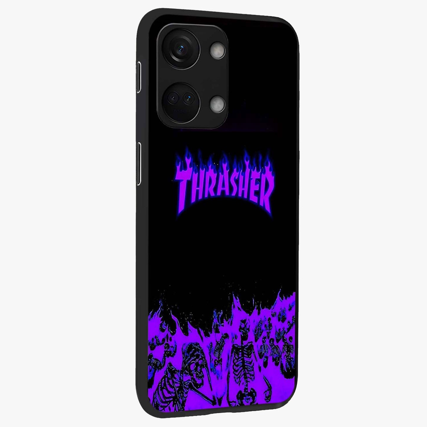 Neon Flame Riot Glass Case for 1+Nord 3 side perspective highlighting fiery detailing and sleek premium build