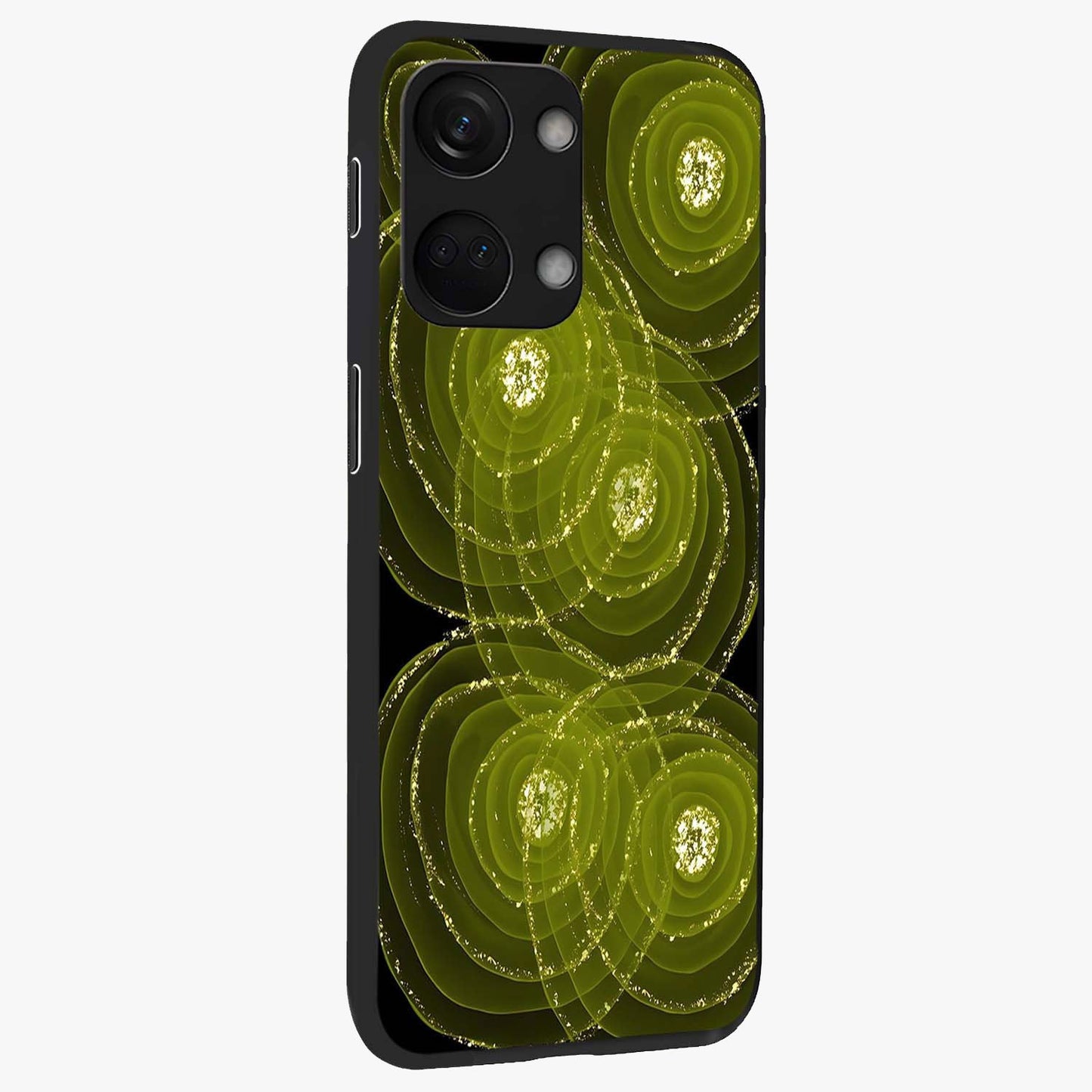 Neon Orbit Bloom Marble Glass Case for 1+Nord 3 side perspective highlighting luminous textures and premium edges