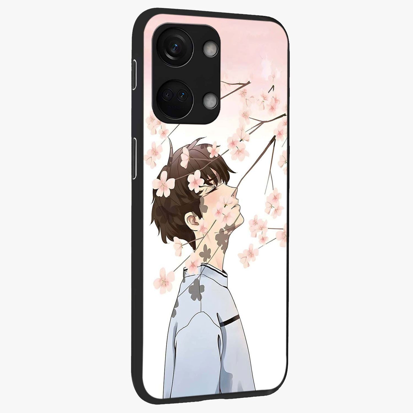 Pink Blossom Boy Glass Case for 1+Nord 3 side perspective highlighting delicate floral textures and sleek build