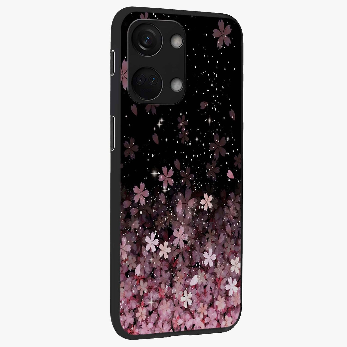 Small Starry Flowers Glass Case for 1+Nord 3 side perspective highlighting delicate bloom textures and premium edges