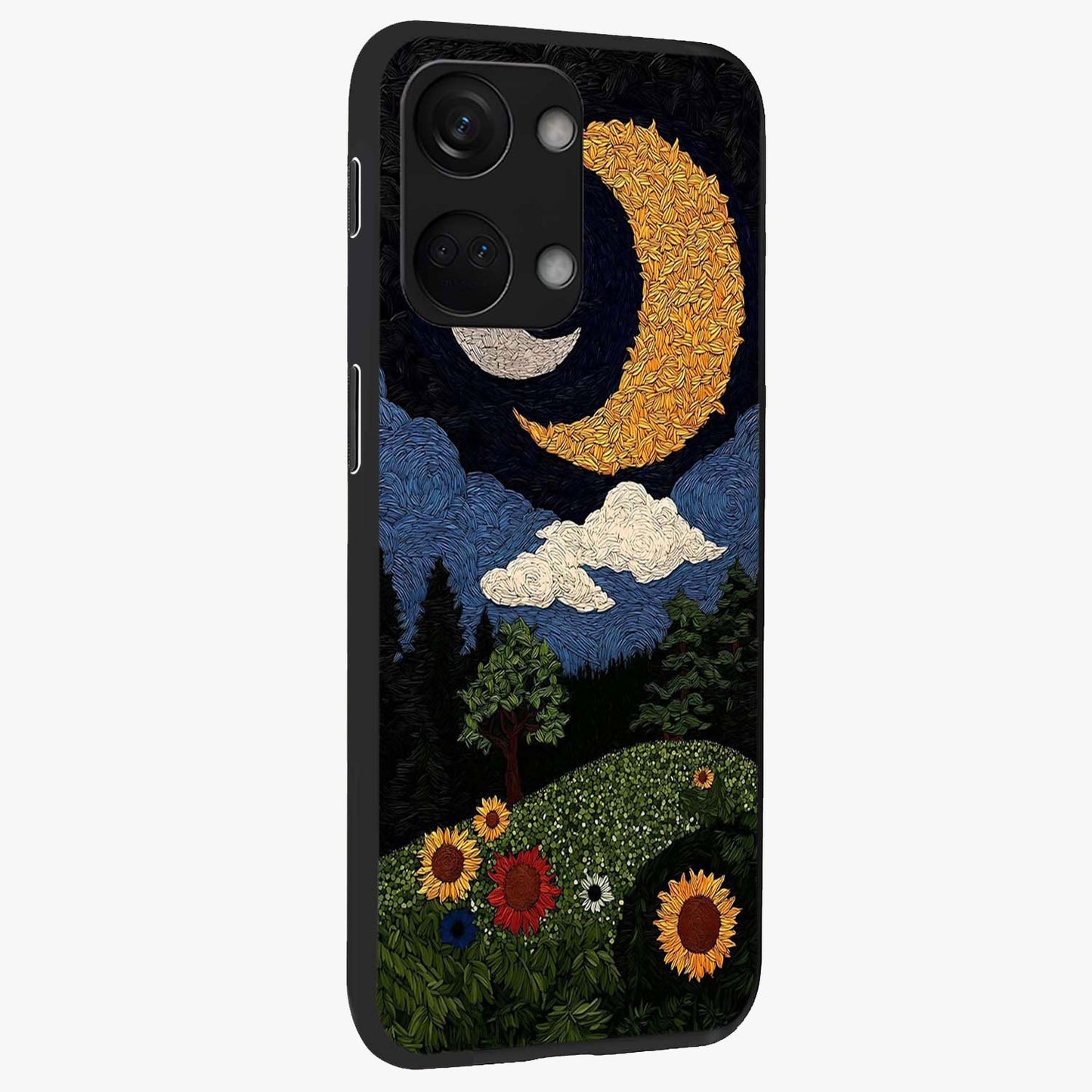 Sun and Moon Magic Design Glass Case for 1+Nord 3 side perspective highlighting celestial detailing and premium edges