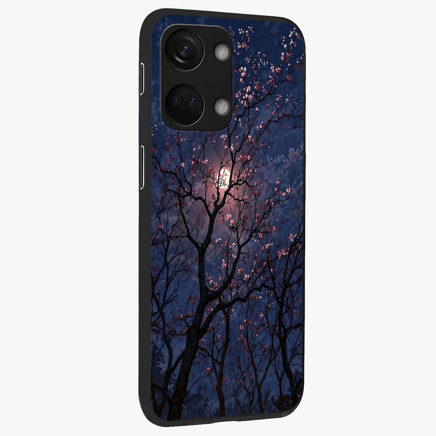 Twilight Sakura Serenade Glass Case for 1+Nord 3 side perspective highlighting delicate sakura textures and premium edges