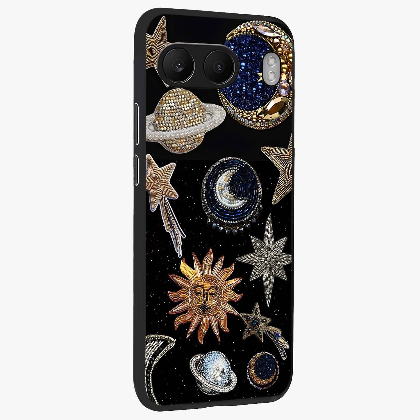 Celestial Gem Constellations Glass Case for 1+Nord 4 side perspective highlighting intricate star patterns and premium build