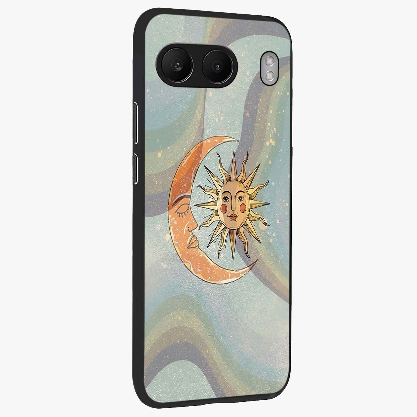 Celestial Harmony Vibes Glass Case for 1+Nord 4 side perspective highlighting harmonious detailing and sleek edges
