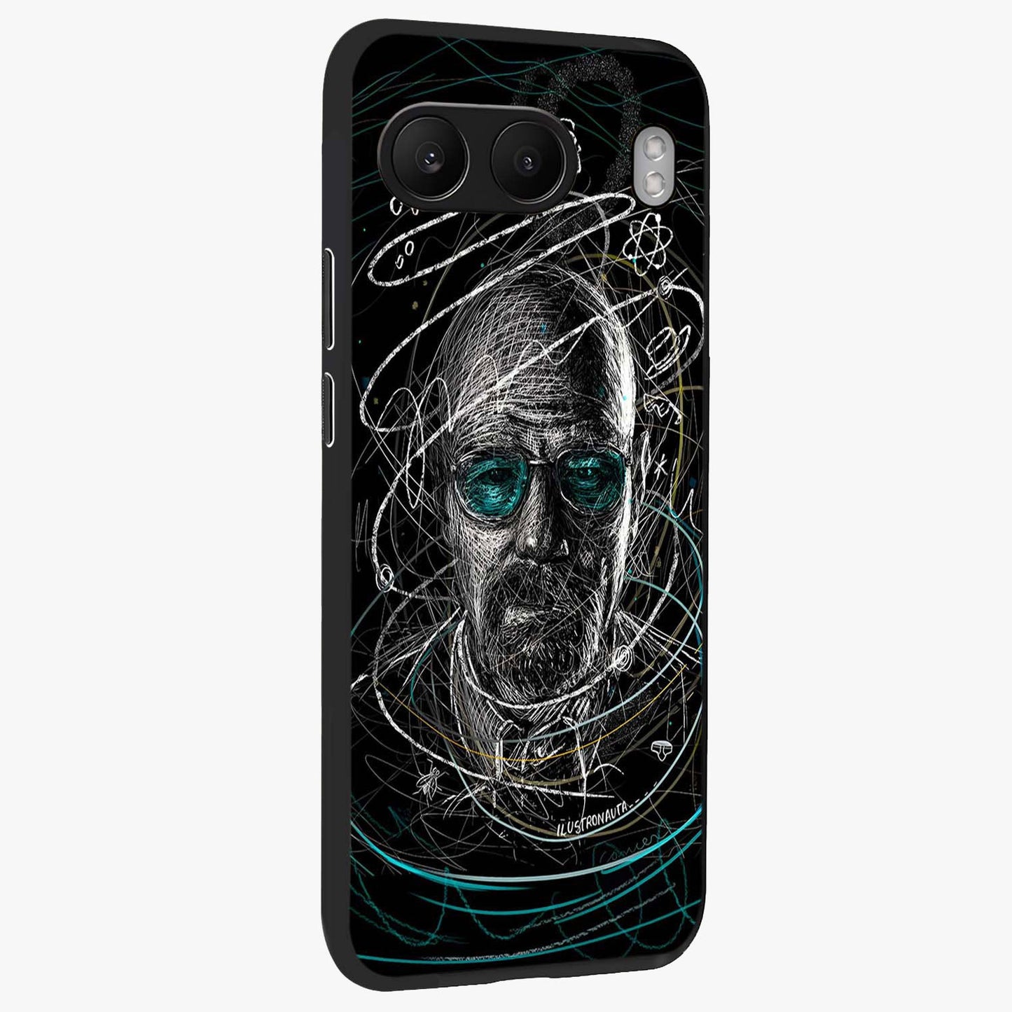 Chaotic Mind Genius Glass Case for 1+Nord 4 side perspective highlighting creative detailing and premium edge finish