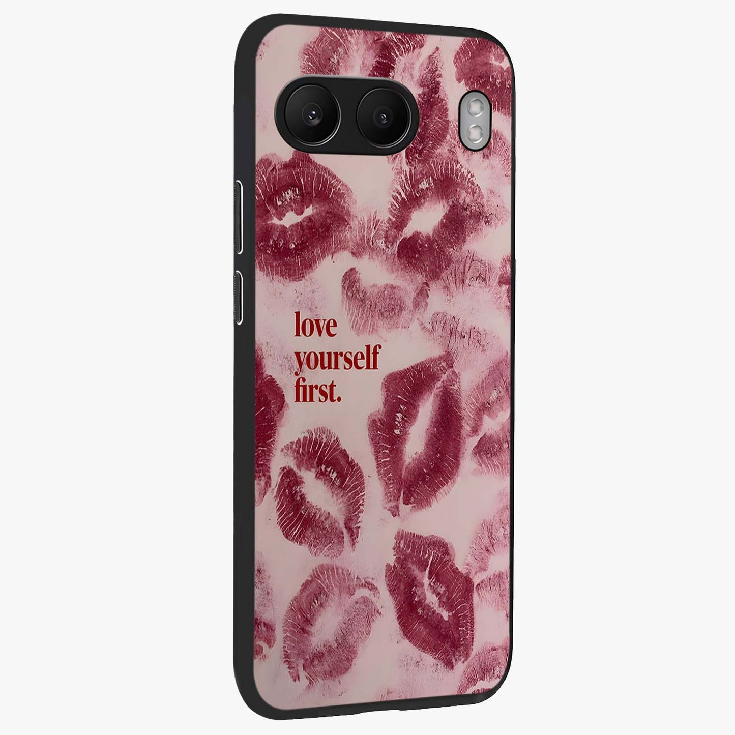 Crimson Kiss Love Glass Case for 1+Nord 4 side perspective highlighting elegant detailing and smooth premium edges