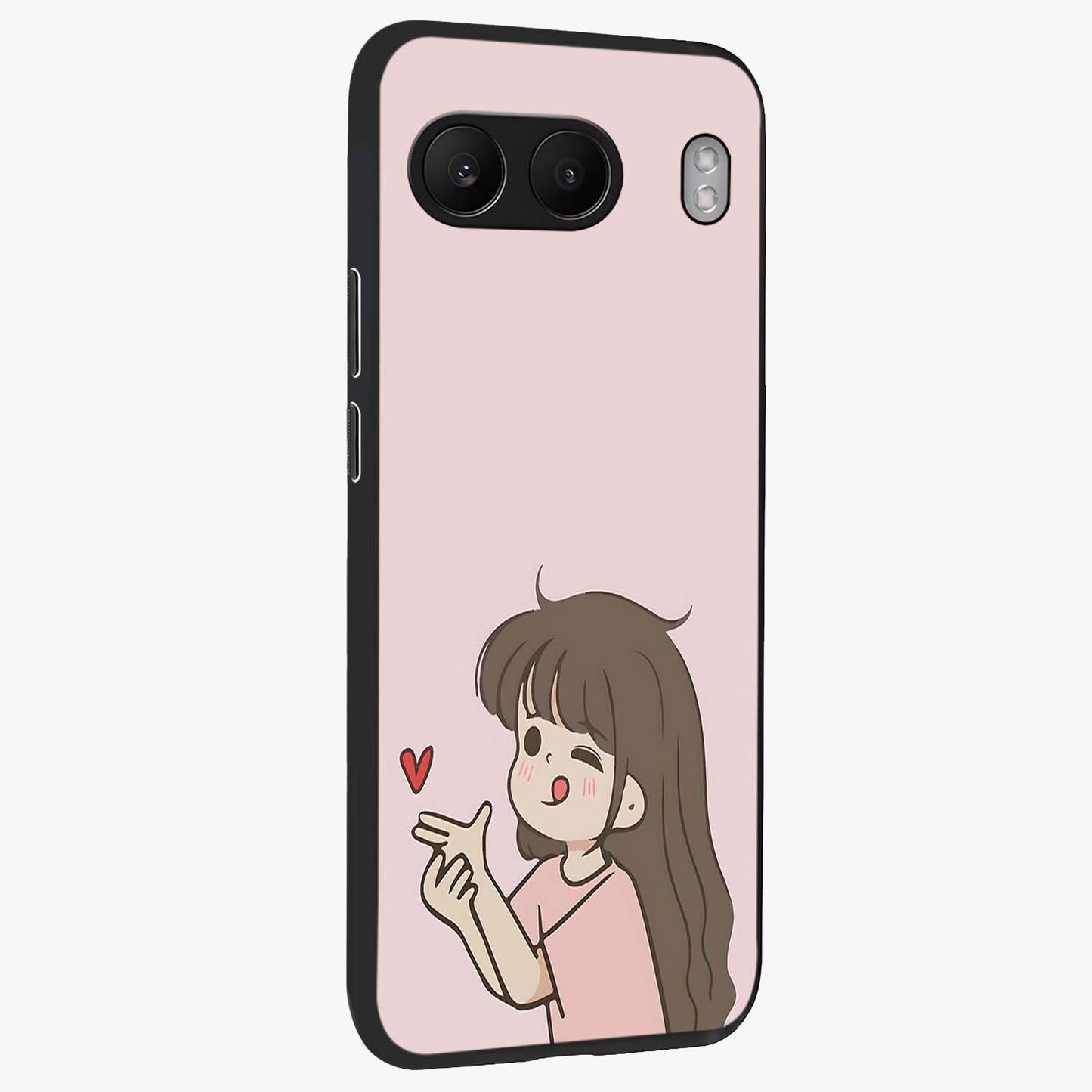 Cute Kiss Heart Glass Case for 1+Nord 4 side perspective highlighting delicate heart detailing and premium edge finish