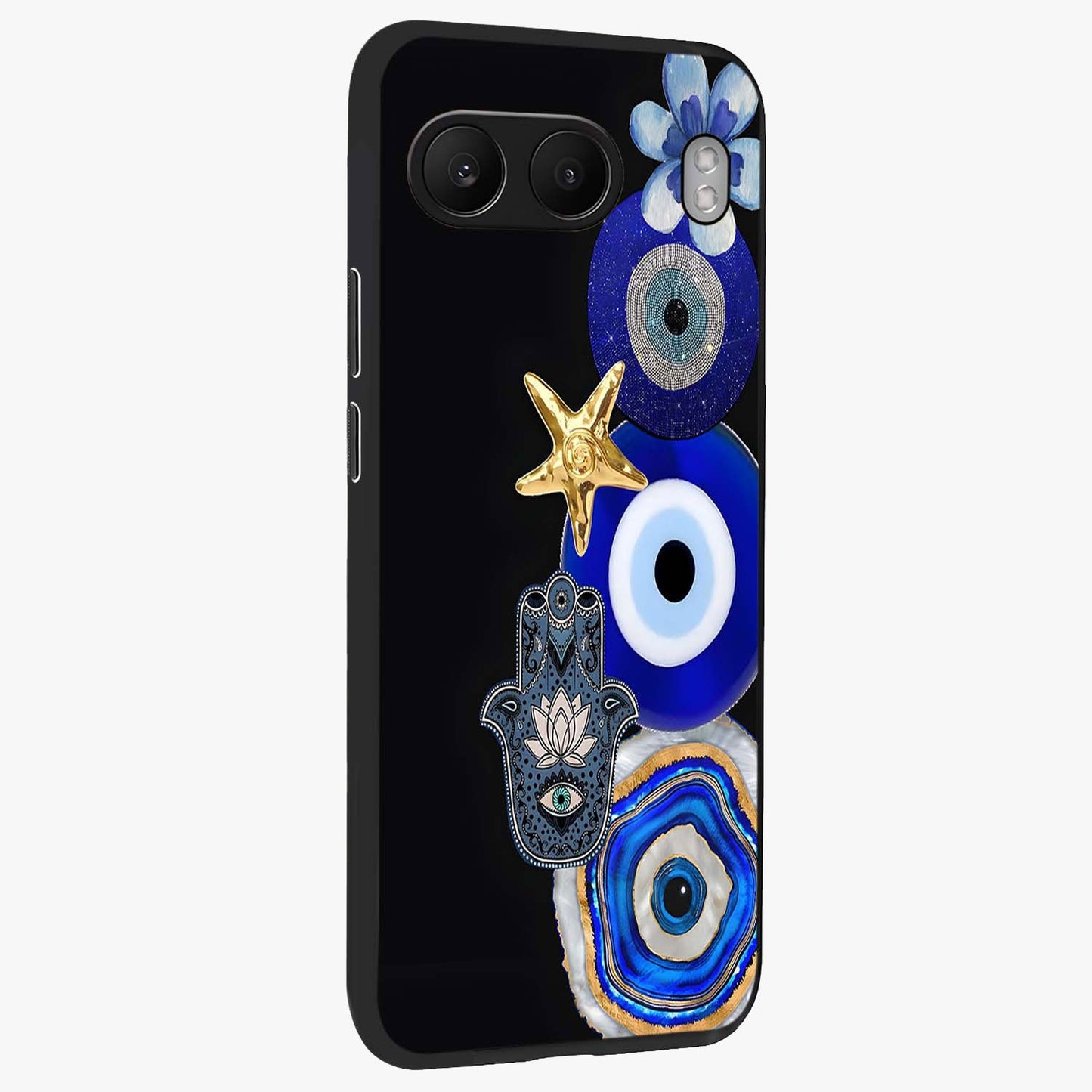 Divine Eye Bloom Glass Case for 1+Nord 4 side perspective highlighting intricate bloom patterns and sleek build