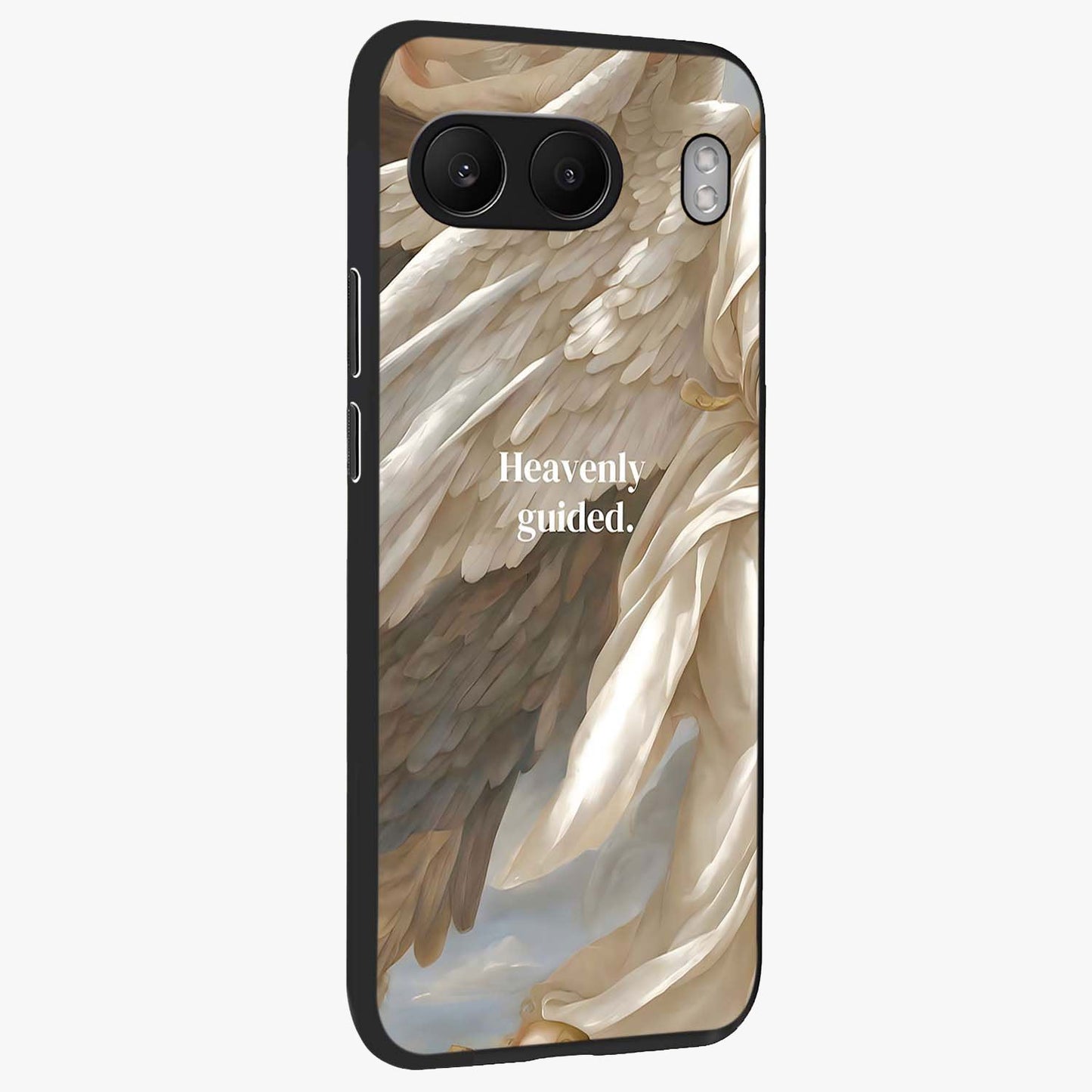 Divine Winged Grace Glass Case for 1+Nord 4 side perspective highlighting subtle detailing and sleek edges
