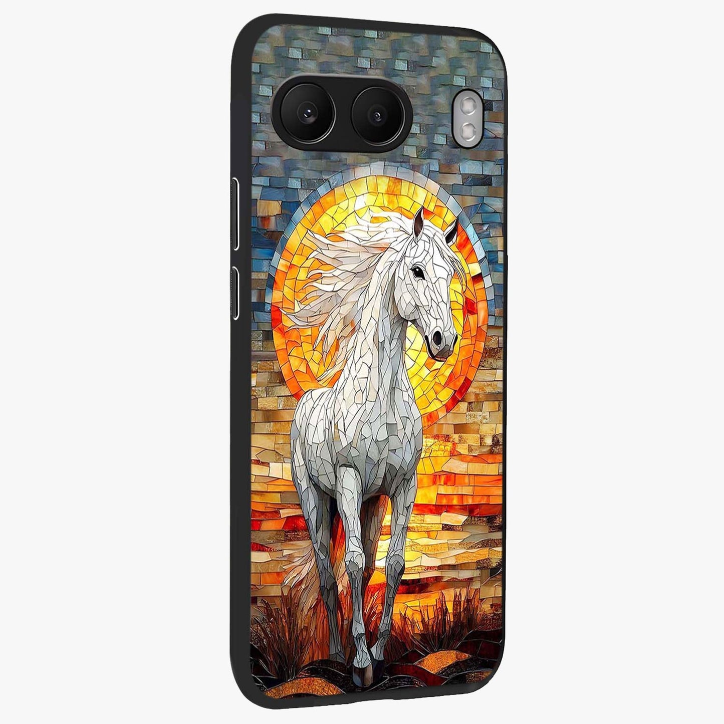 Elected Horse Glass Case for 1+Nord 4 side perspective highlighting strong textures and sleek premium build