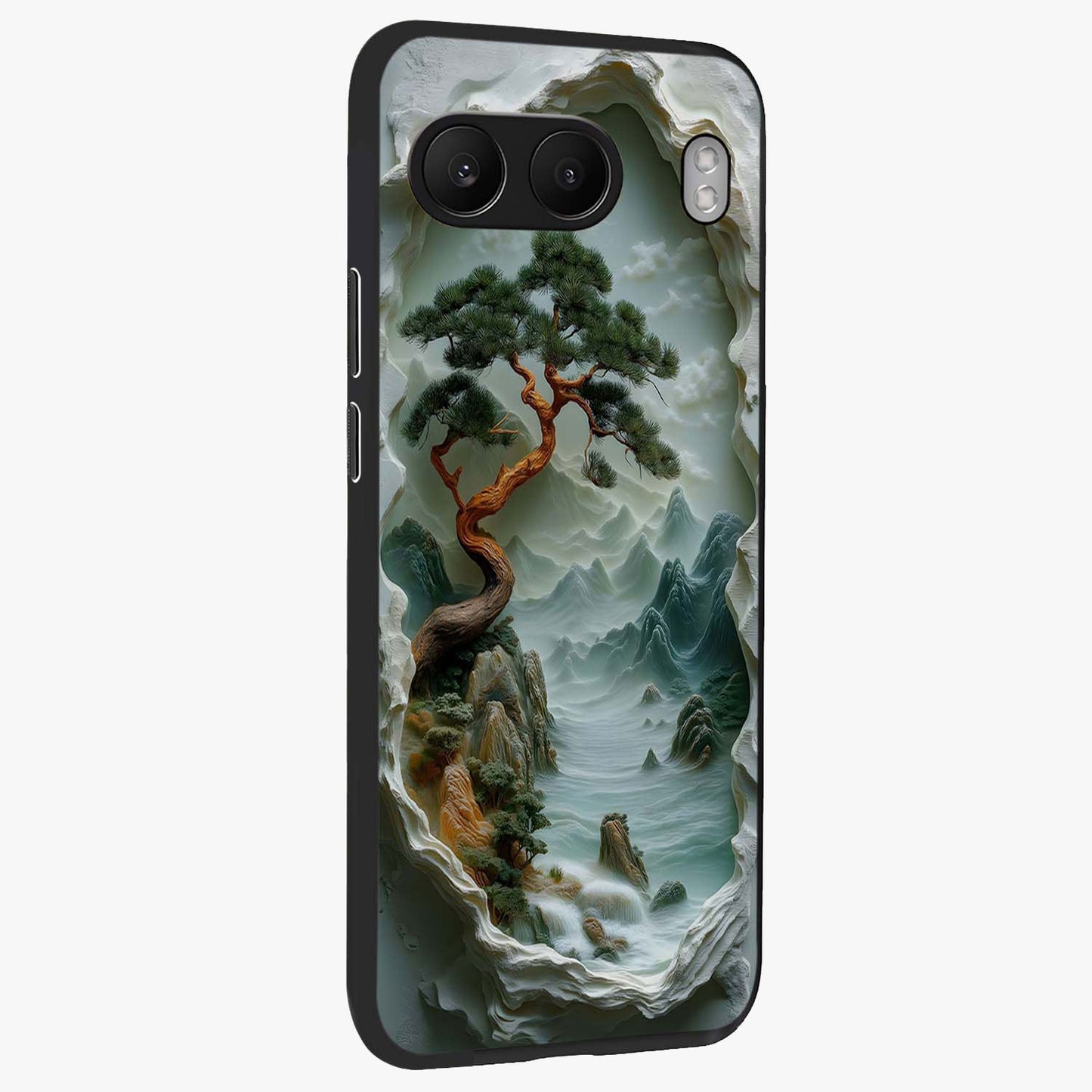 Eternal Nature Spirit Glass Case for 1+Nord 4 side perspective highlighting organic textures and sleek build