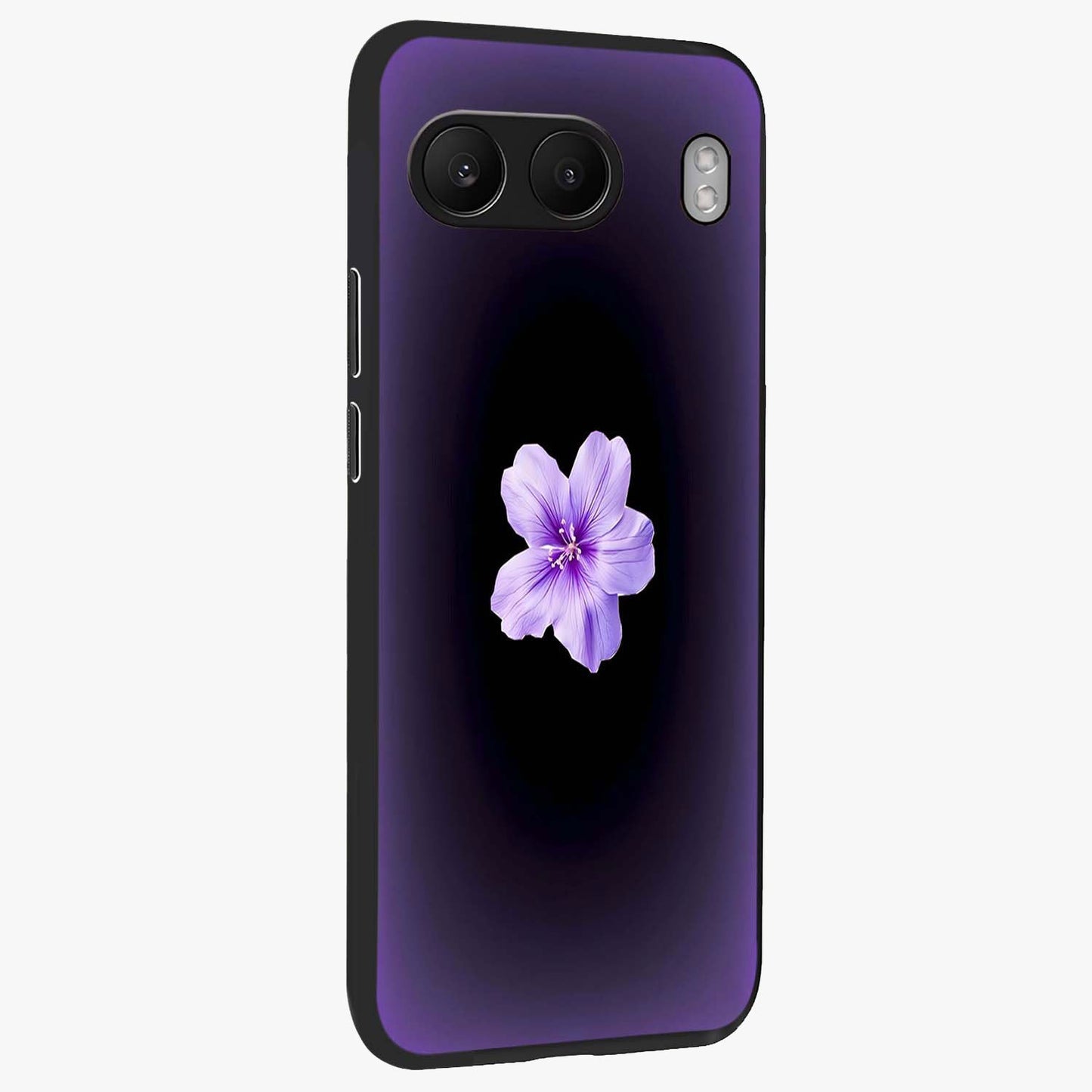 Flower on Soft Violet Gradient Glass Case for 1+Nord 4 side perspective highlighting delicate bloom detailing and smooth edges