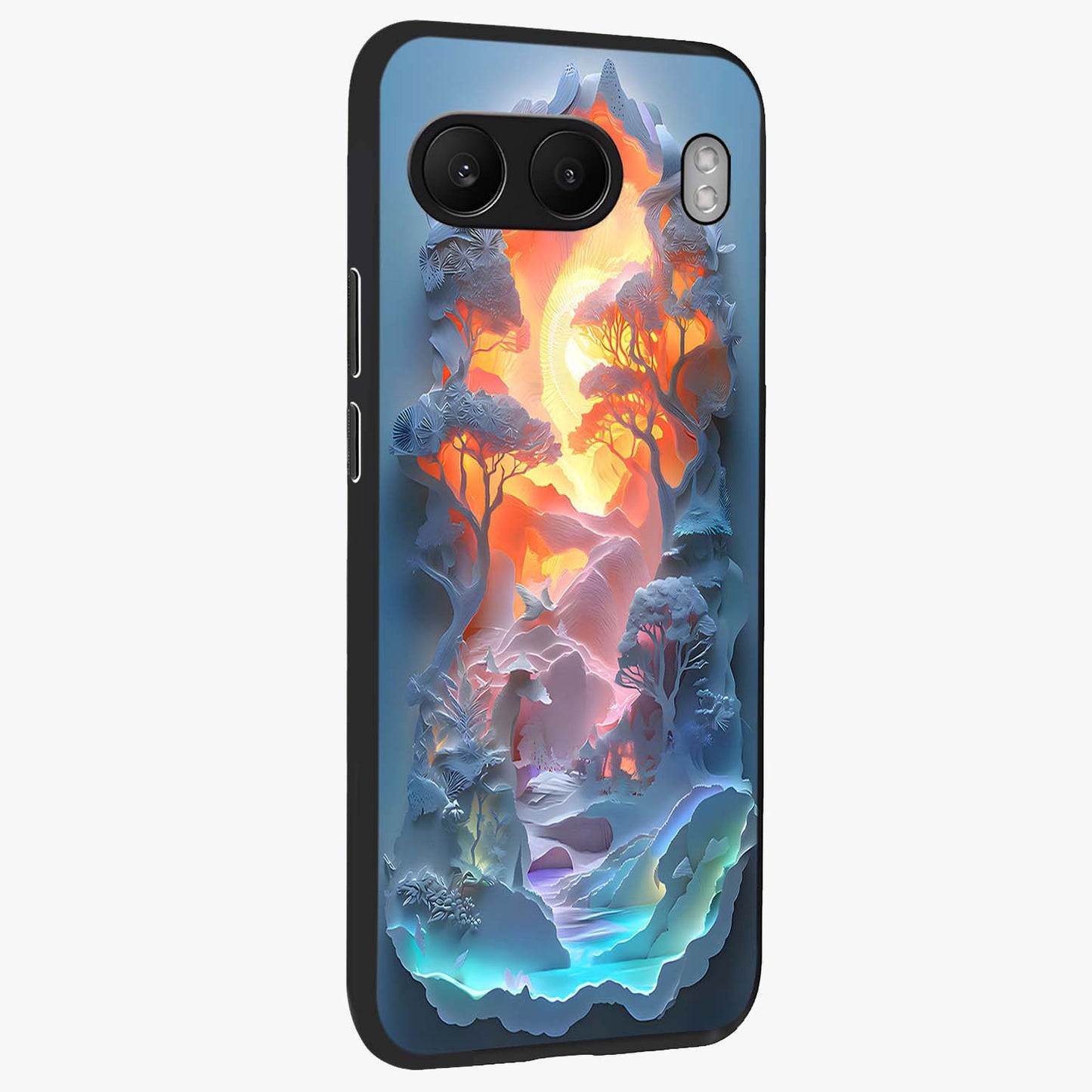 Glow Forest Portal Glass Case for 1+Nord 4 side perspective highlighting magical forest textures and premium build