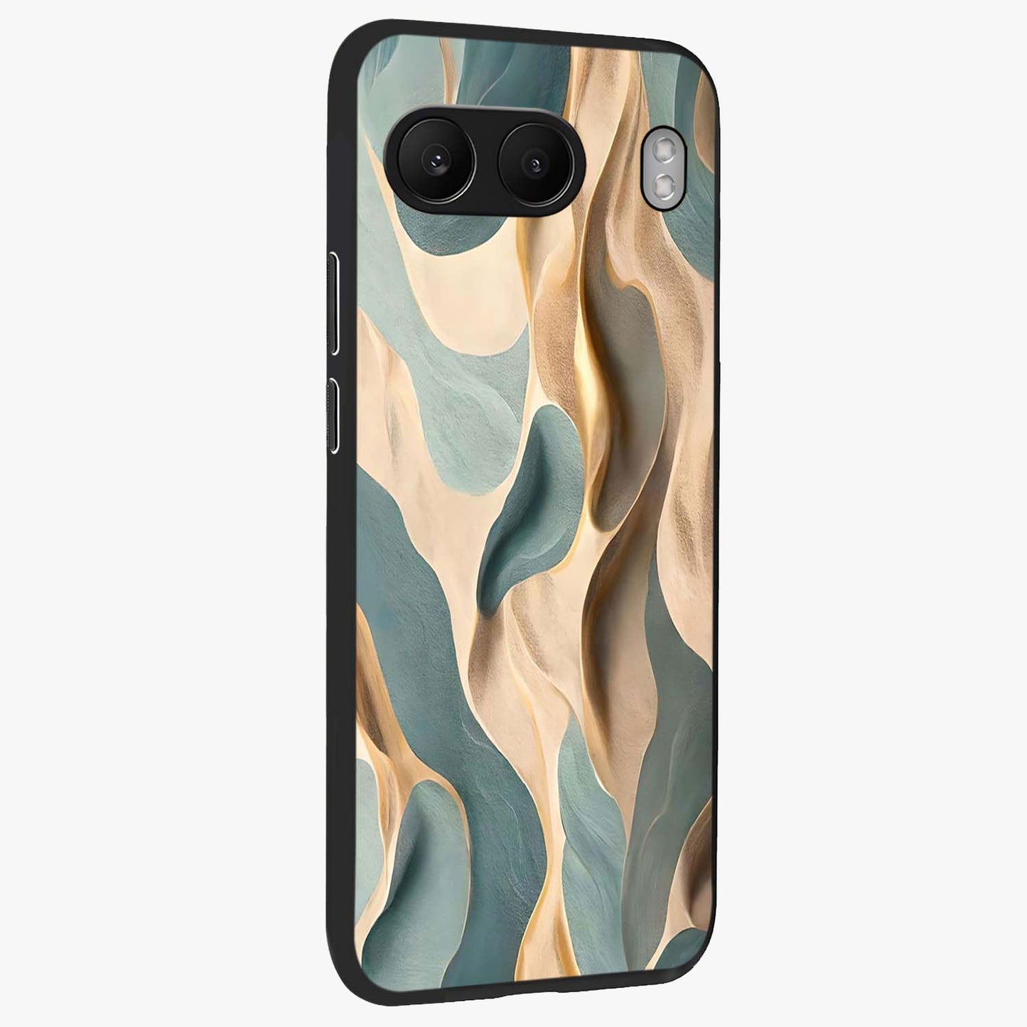 Golden Dune Waves Glass Case for 1+Nord 4 side perspective highlighting warm gradients and premium edges