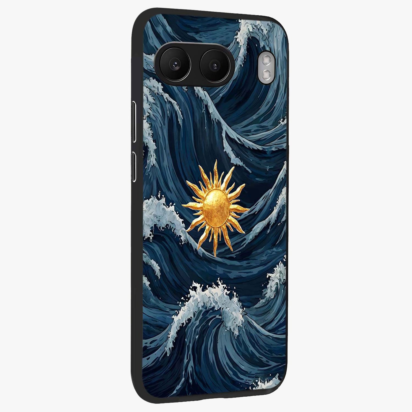 Golden Wave Rise Glass Case for 1+Nord 4 side perspective highlighting smooth wave textures and premium edges