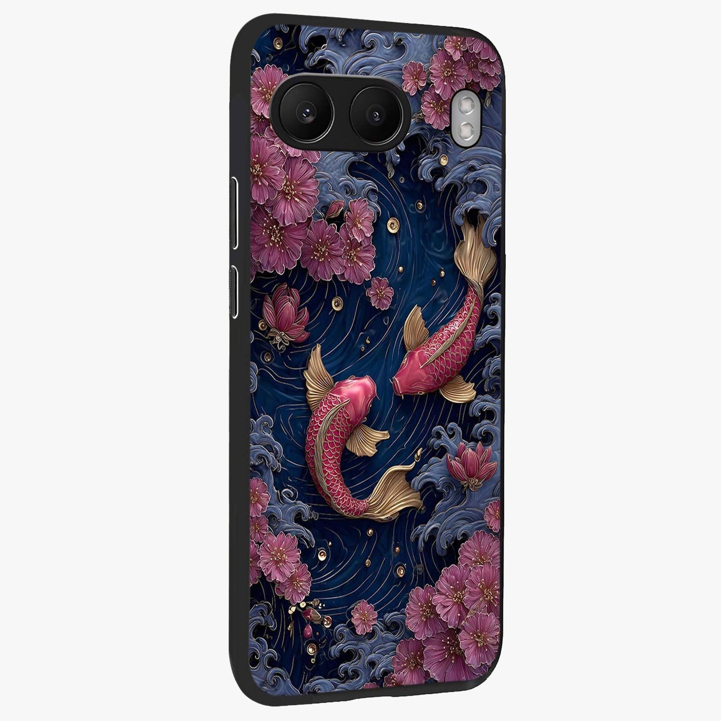 Koi Wave Dance Glass Case for 1+Nord 4 side perspective highlighting dynamic motion detailing and smooth build