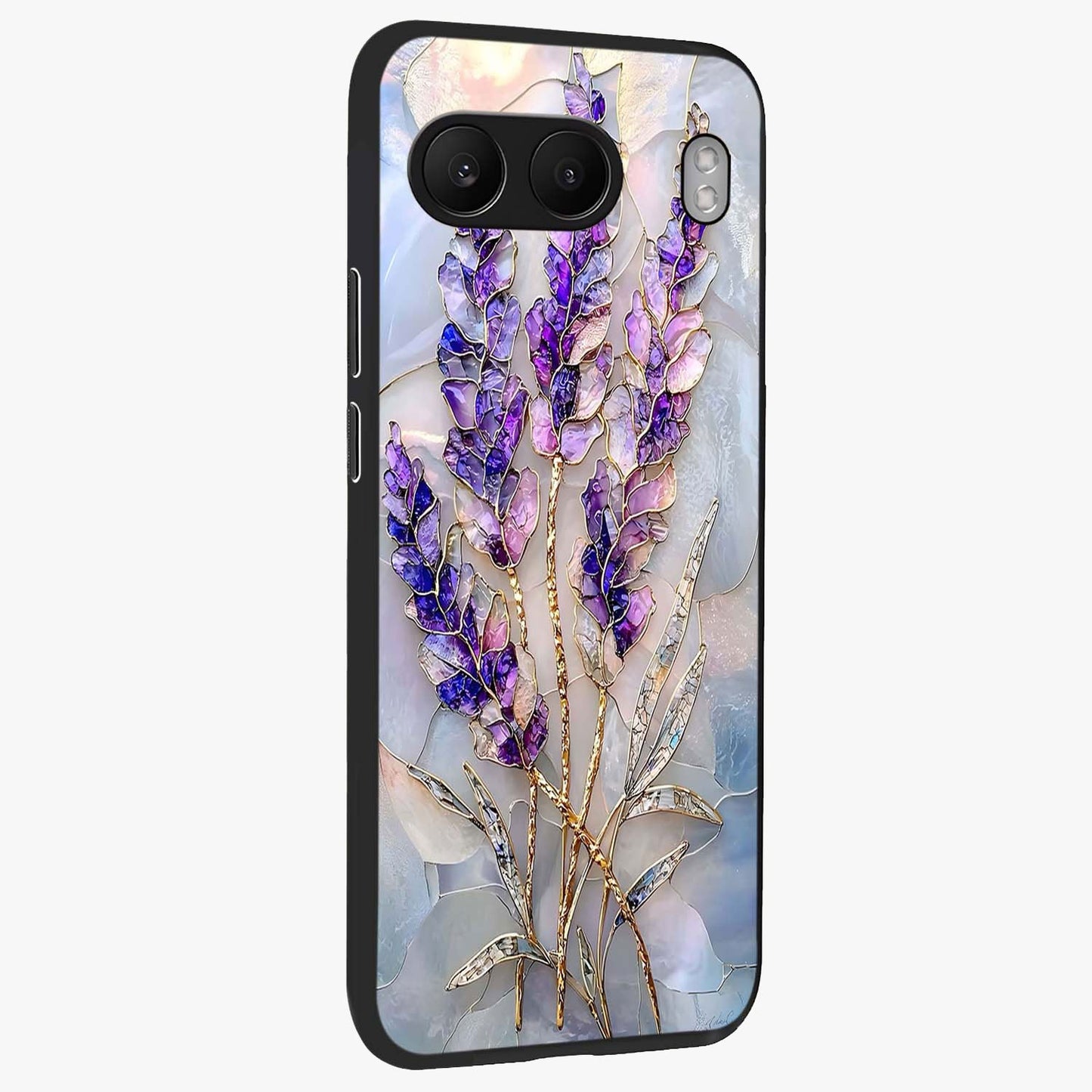 Lavender Dream Glow Glass Case for 1+Nord 4 side perspective highlighting vibrant textures and smooth premium build