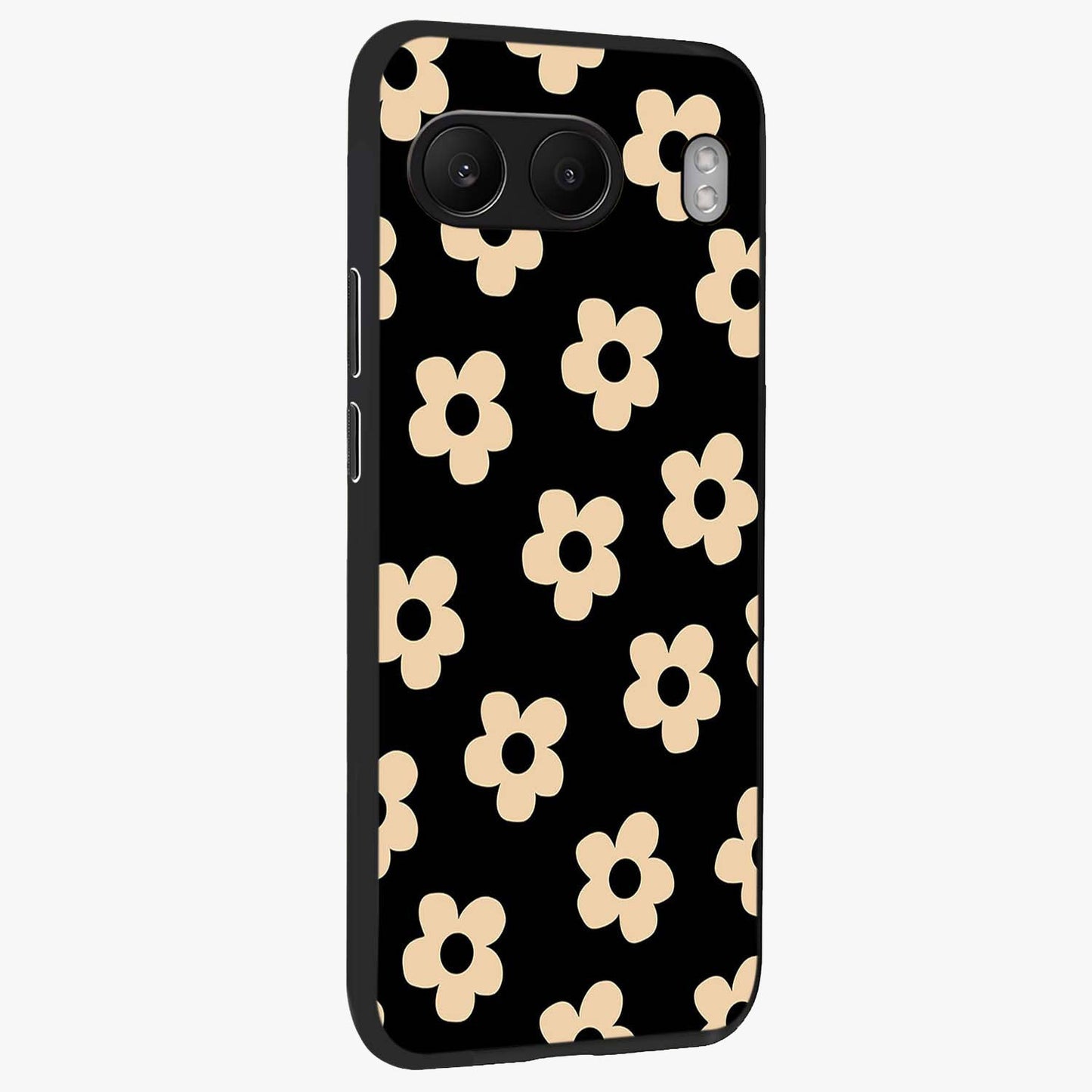 Little Daisy Flower Retro Pattern Glass Case for 1+Nord 4 side perspective highlighting playful floral textures and smooth premium edges