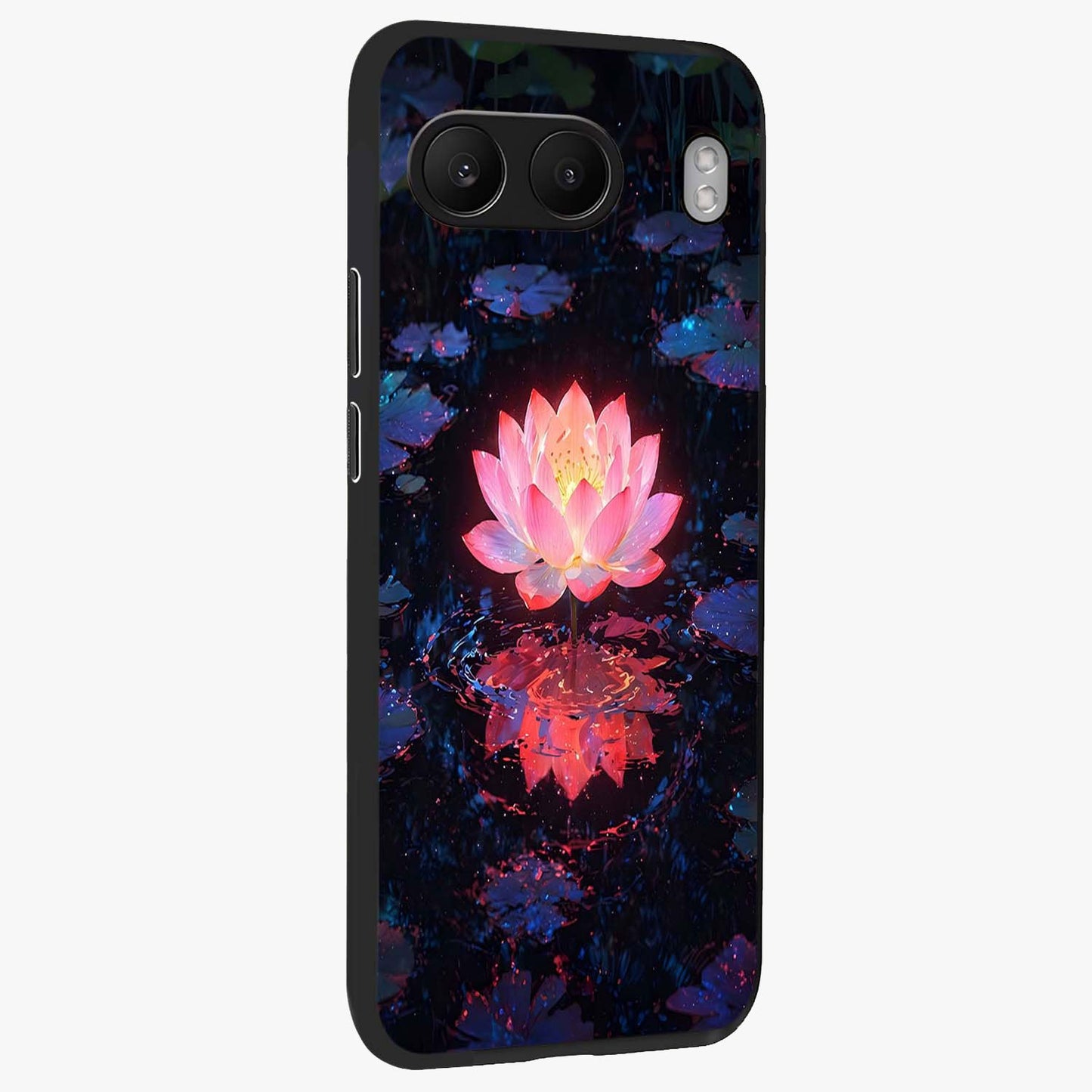 Luminous Lotus Glow Glass Case for 1+Nord 4 side perspective highlighting serene floral textures and premium edges