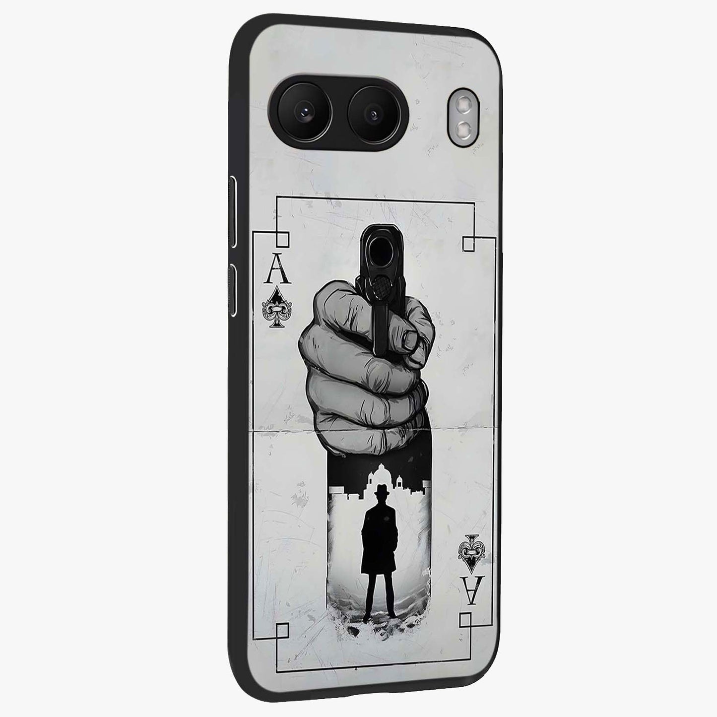 Noir Trigger Fate Glass Case for 1+Nord 4 side perspective highlighting strong contrast textures and premium edges
