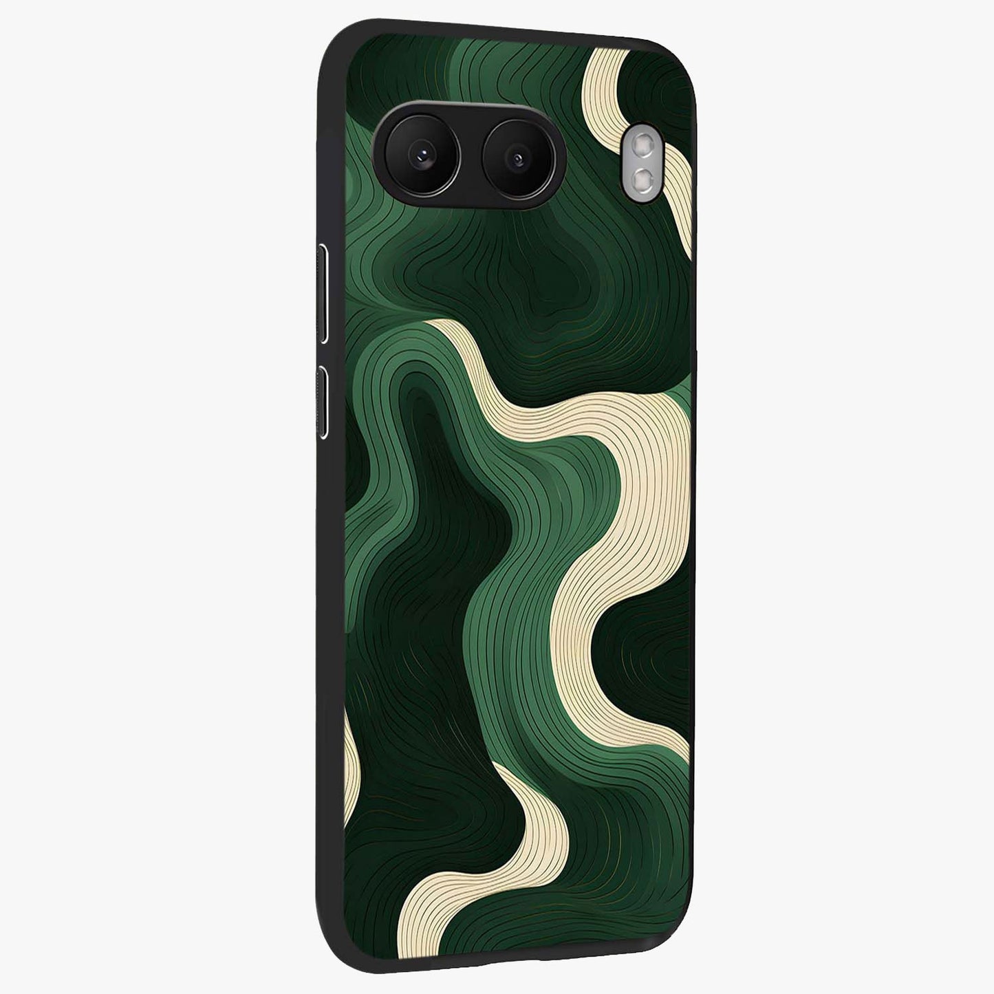 Organic Swirl Design Glass Case for 1+Nord 4 side perspective highlighting fluid textures and premium edges