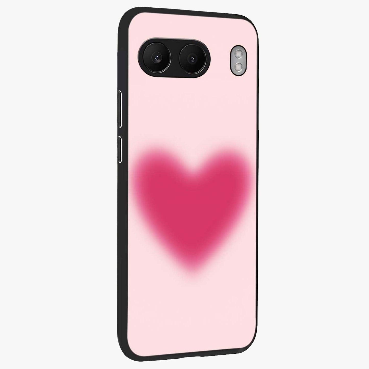 Pink Aura Heart Glass Case for 1+Nord 4 side perspective highlighting smooth gradients and premium edges