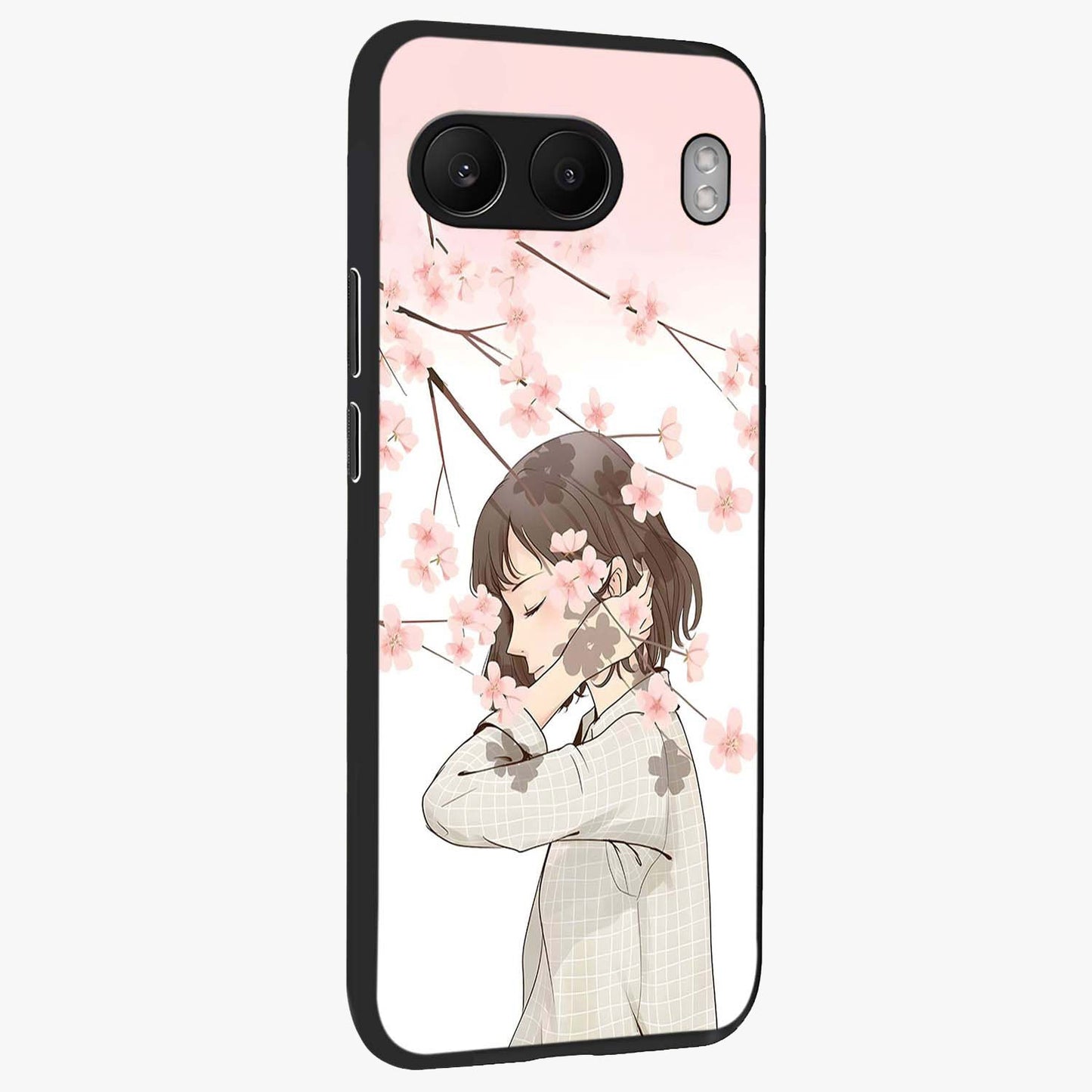 Pink Blossom Girl Glass Case for 1+Nord 4 side perspective highlighting elegant textures and premium edges