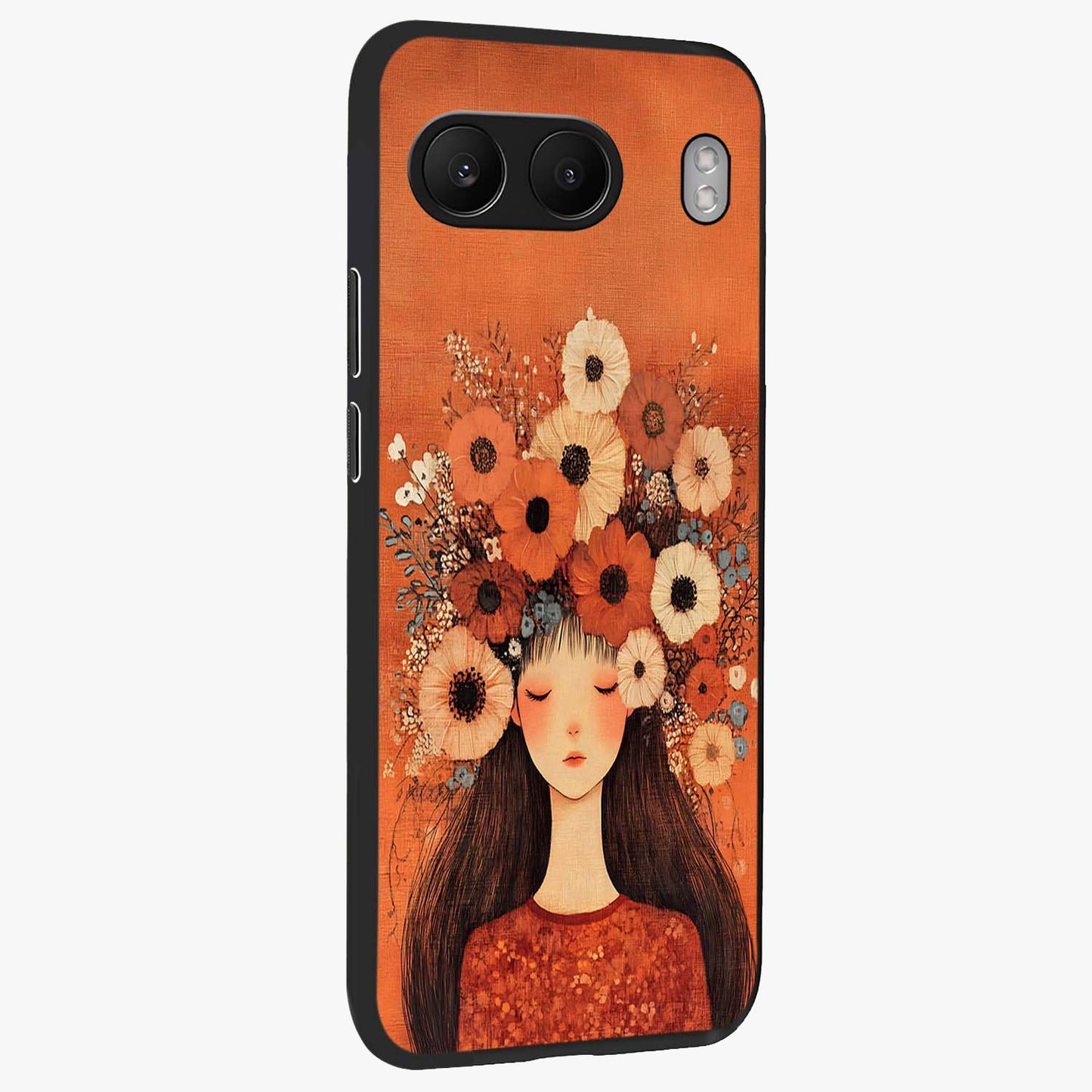Radiant Flower Thoughts Glass Case for 1+Nord 4 side perspective highlighting refined textures and smooth build
