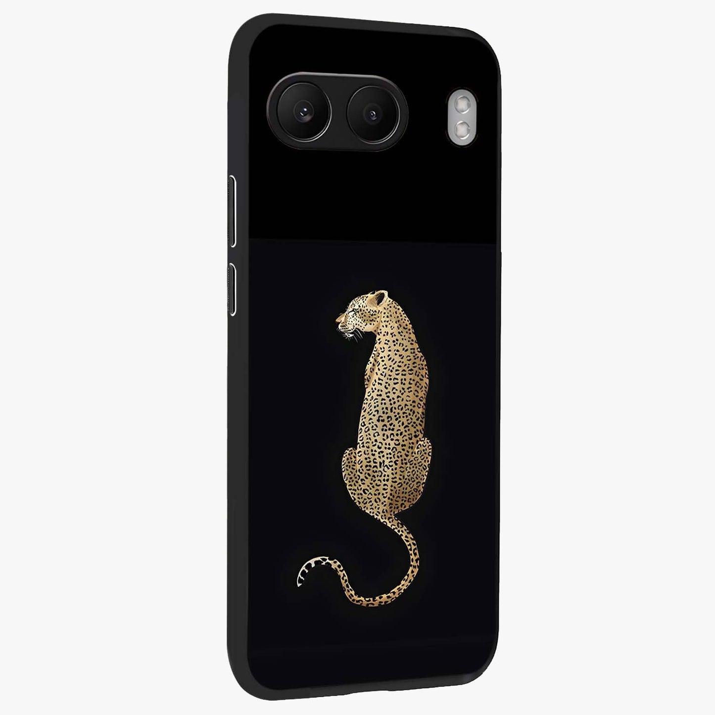 Regal Leopard Glass Case for 1+Nord 4 side perspective highlighting fierce pattern detailing and premium edges