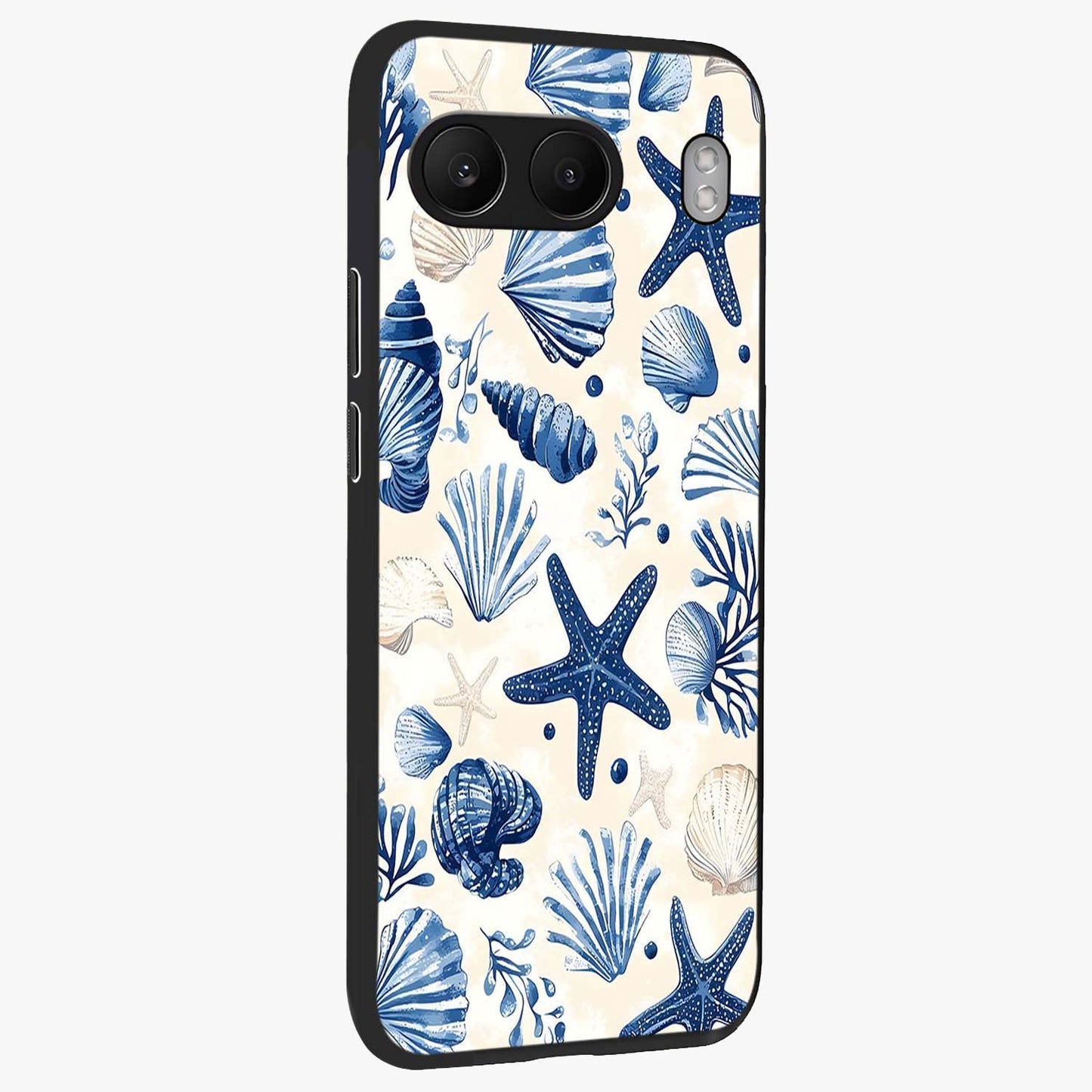 Seaside Starfish Magic Glass Case for 1+Nord 4 side perspective highlighting playful beach textures and sleek build