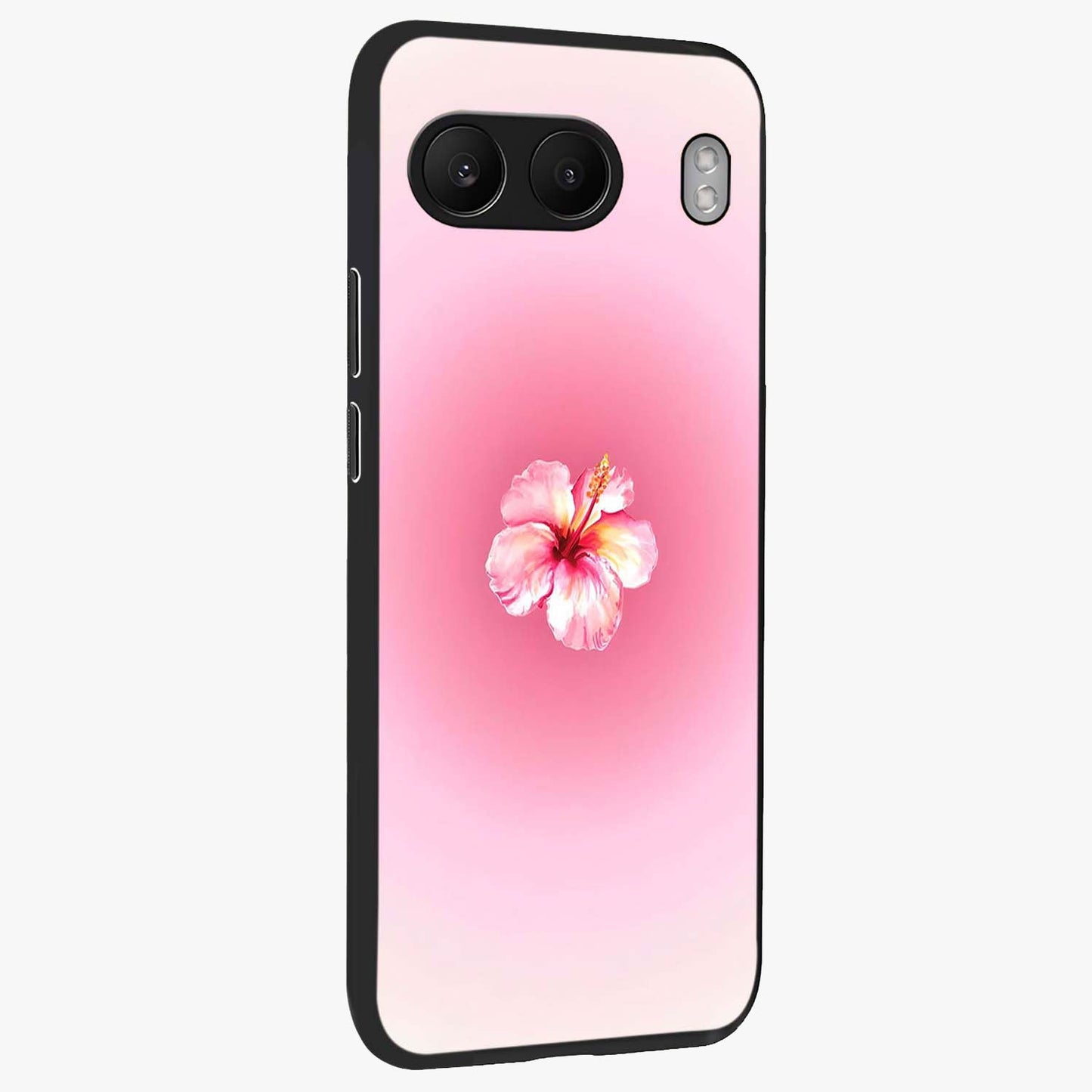 Soft Petal Serenity Glass Case for 1+Nord 4 side perspective highlighting refined petal textures and premium edges