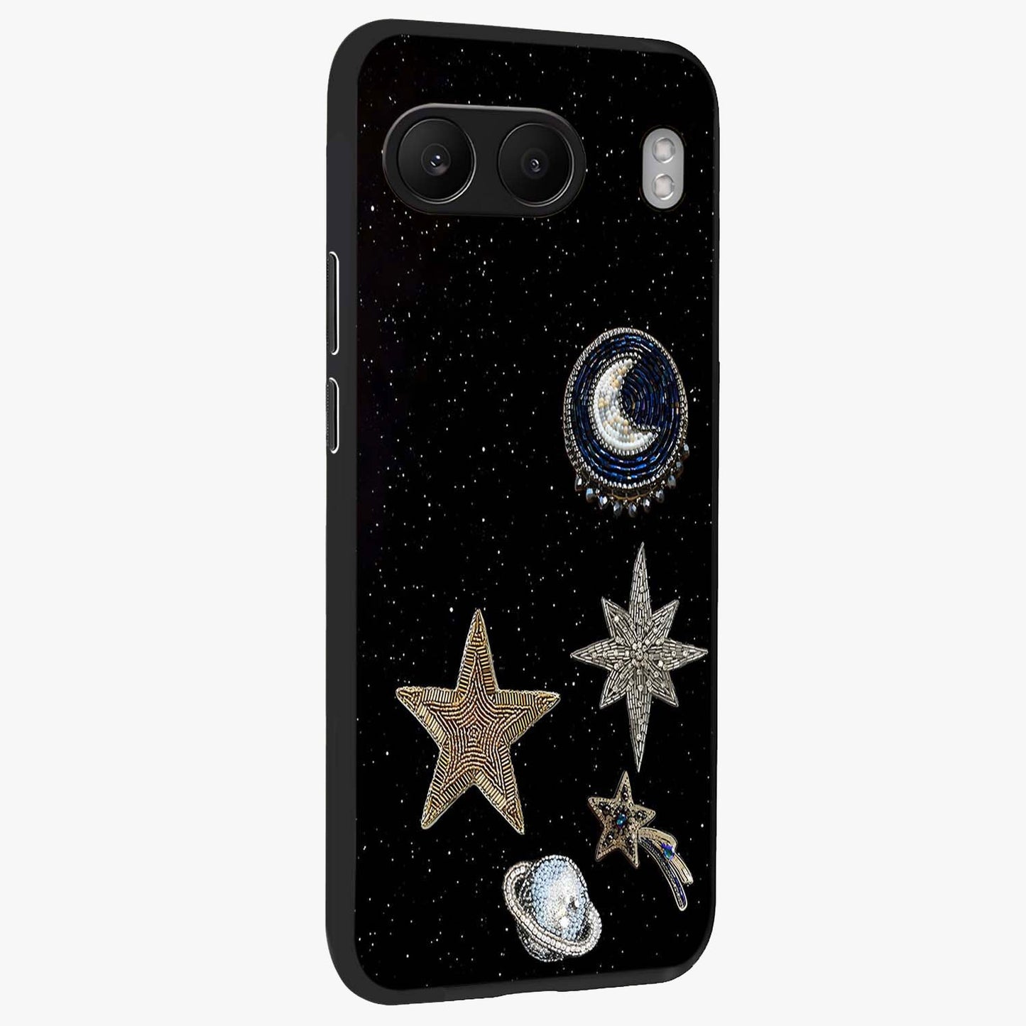 Starlit Cosmic Dreams Glass Case for 1+Nord 4 side perspective highlighting luminous textures and premium edges