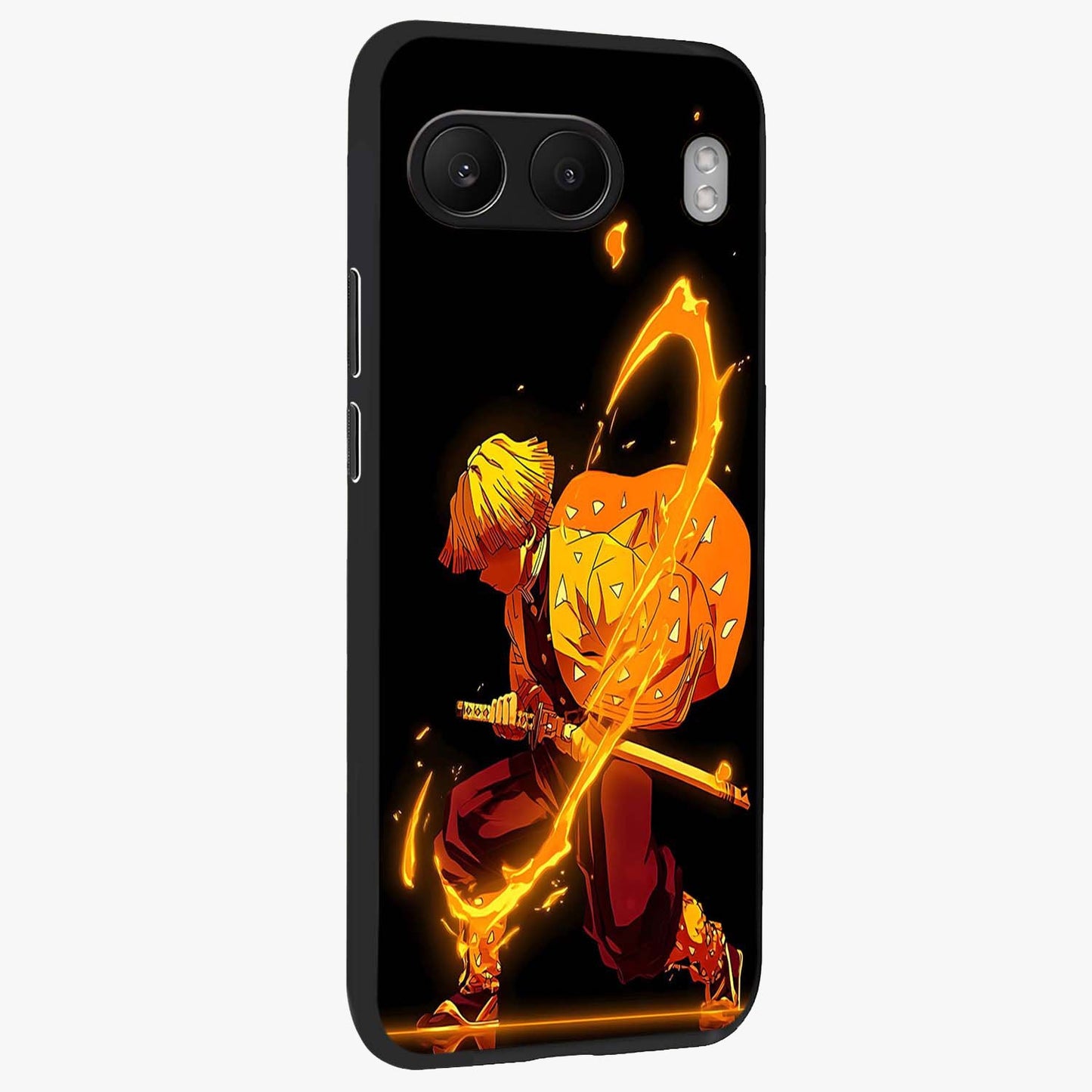 Thunder Flame Execution Glass Case for 1+Nord 4 side perspective highlighting fiery textures and premium edge finish