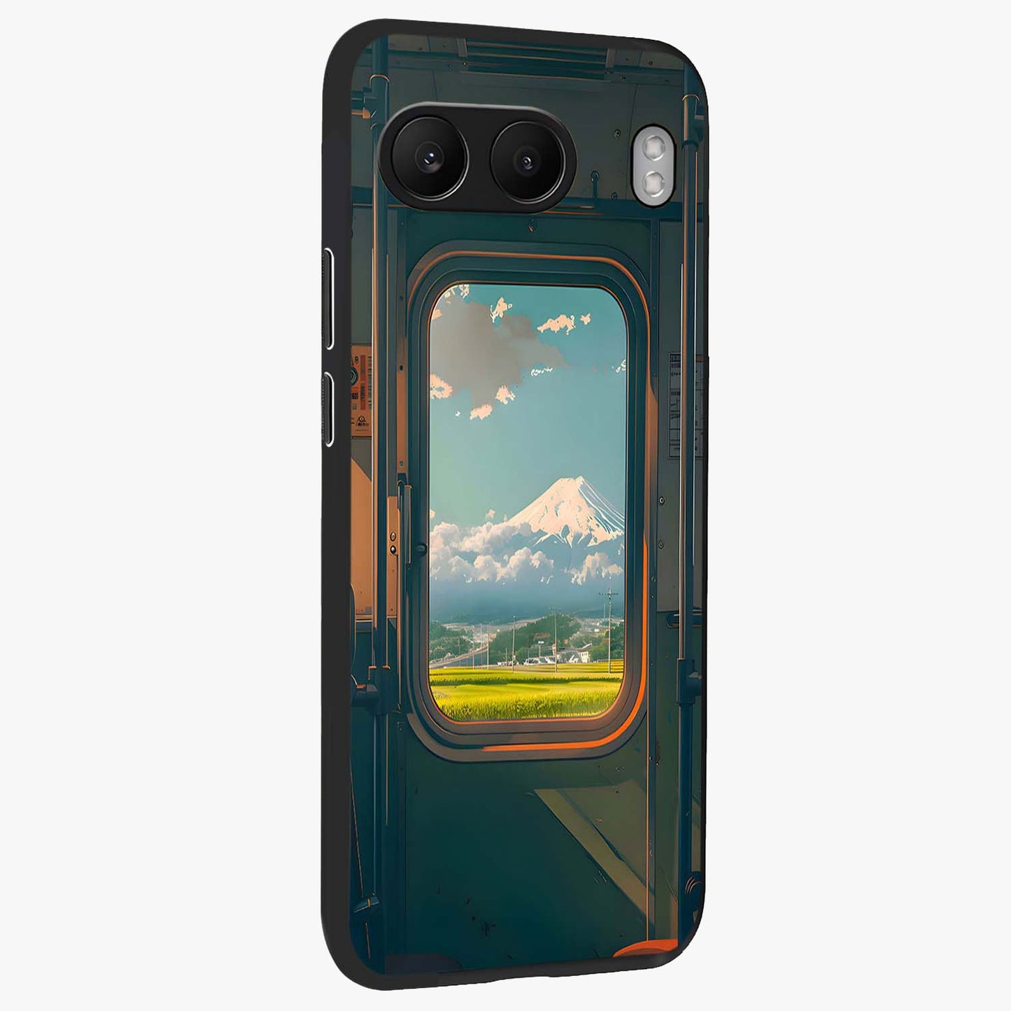 Window to Fuji Glass Case for 1+Nord 4 side perspective highlighting detailed horizon textures and smooth premium build