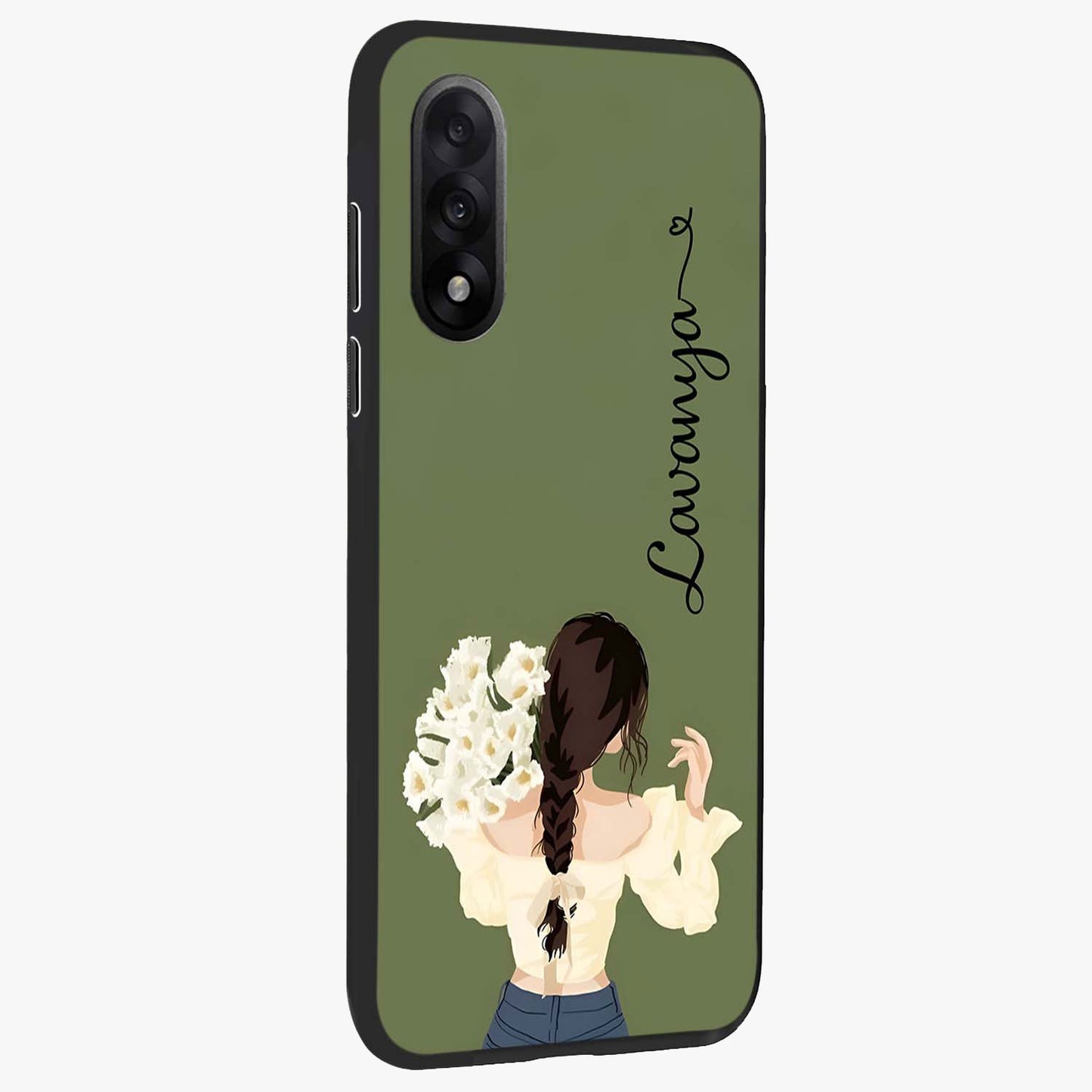 Braided Spring Beauty With Custom Name Glass Case for 1+Nord 5 side perspective highlighting custom name typography and smooth edges