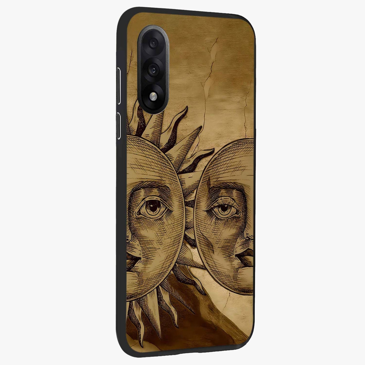 Celestial Relic Glow Glass Case for 1+Nord 5 side perspective highlighting intricate celestial textures and sleek build
