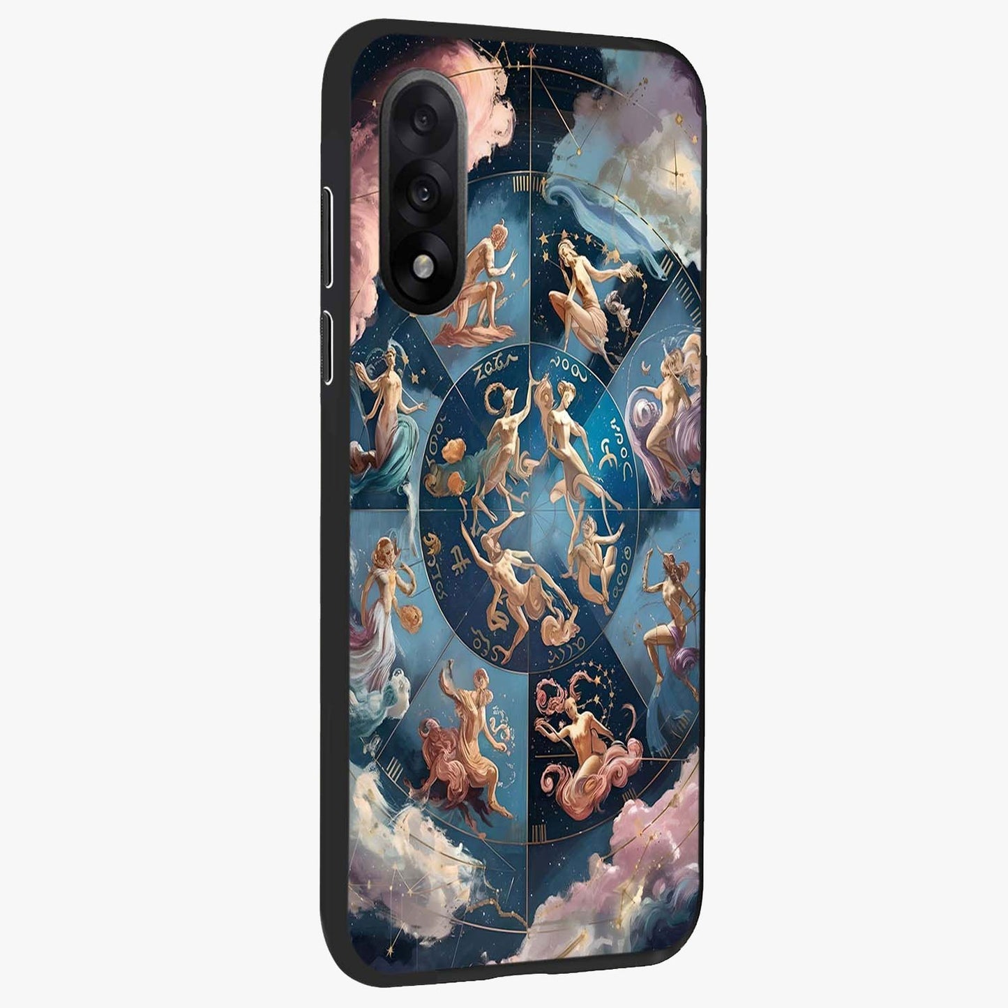 Celestial Signs Dance Glass Case for 1+Nord 5 side perspective highlighting flowing celestial patterns and sleek edges