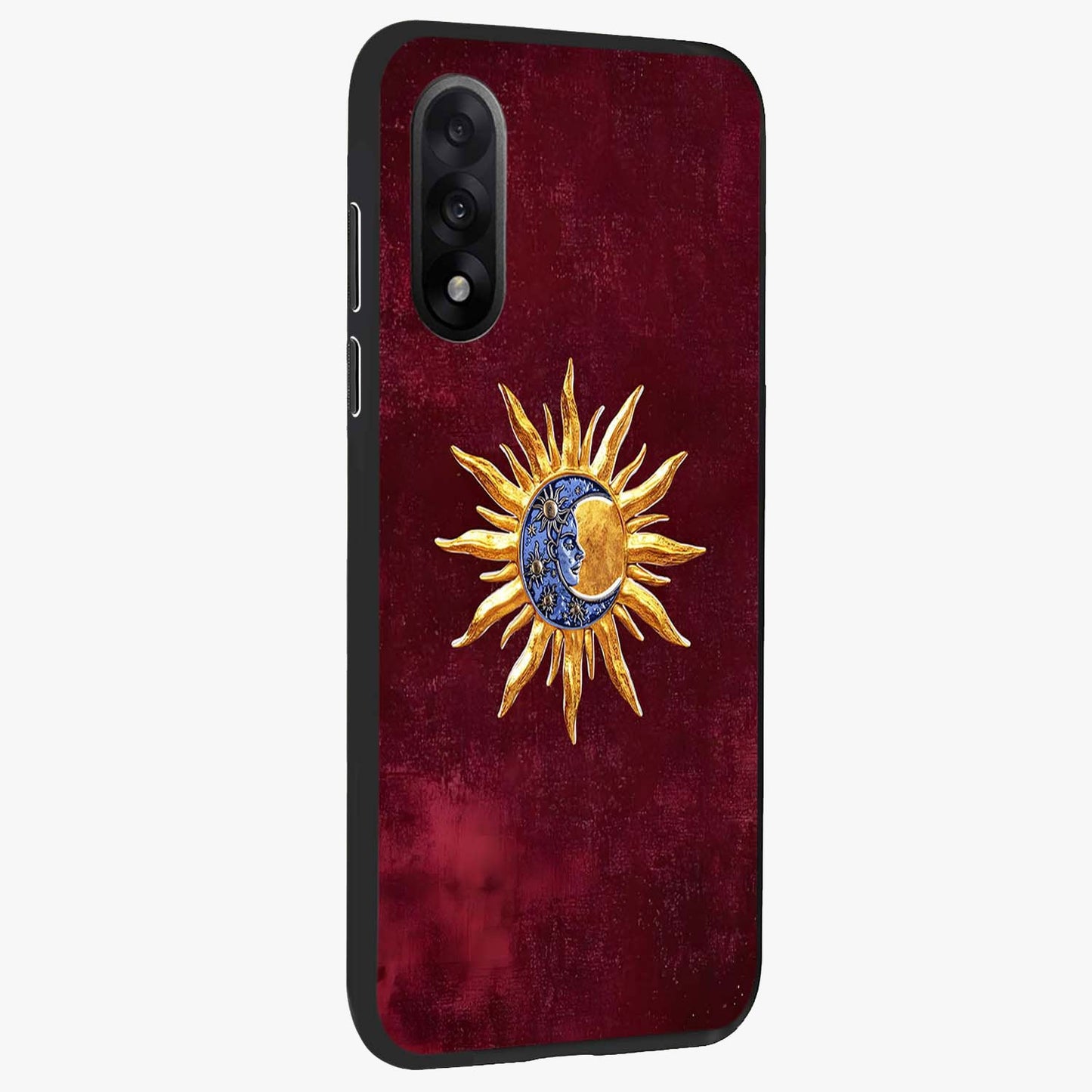 Celestial Unity Charm Glass Case for 1+Nord 5 side perspective highlighting detailed charm elements and sleek edges
