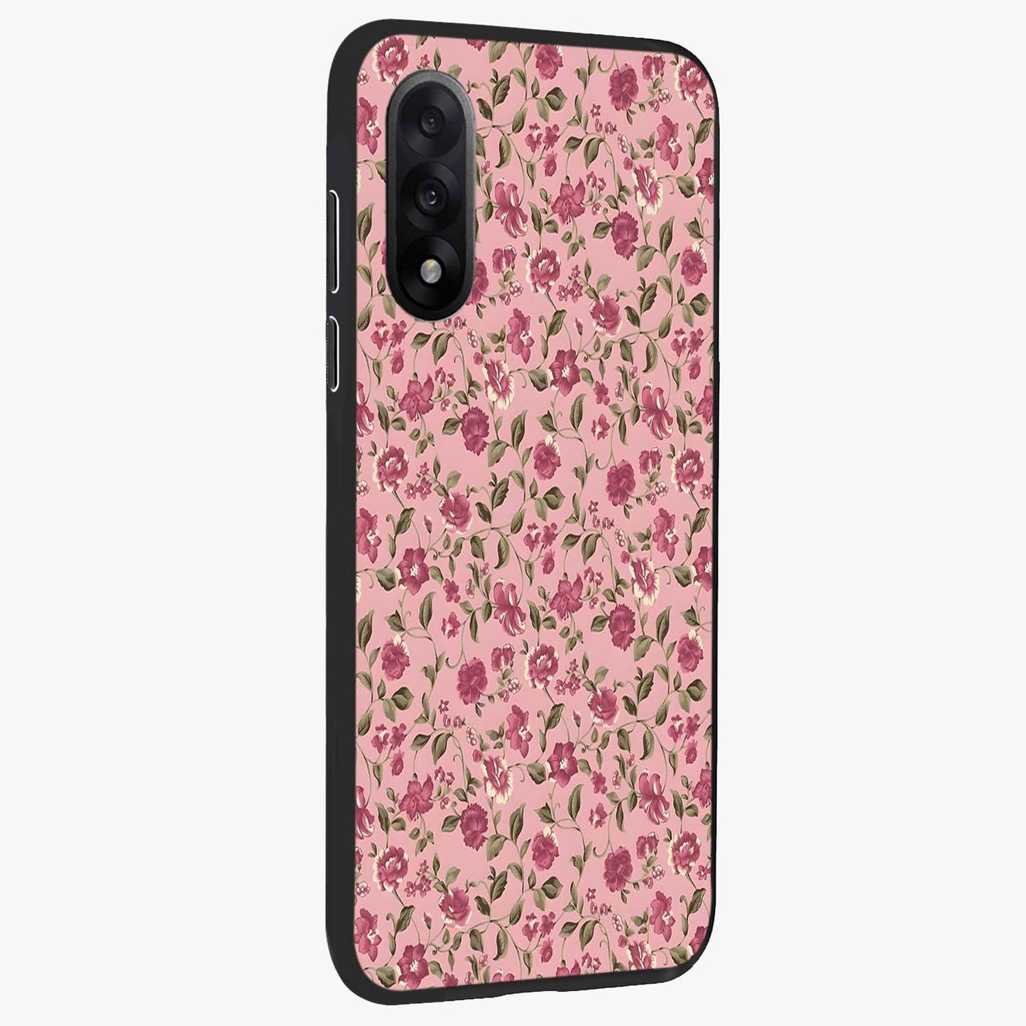 Charming Pink Floral Glass Case for 1+Nord 5 side perspective highlighting subtle floral textures and smooth edges
