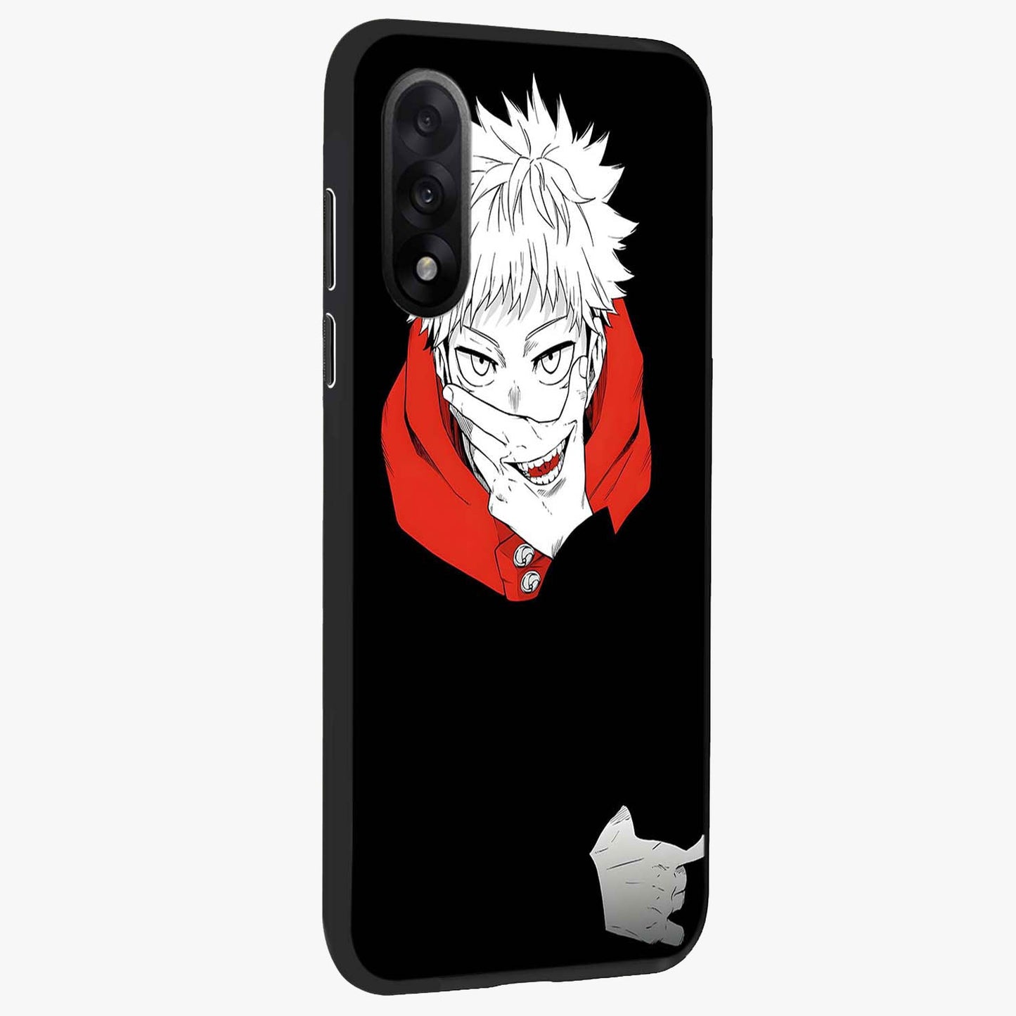 Crimson Chaos Smile Glass Case for 1+Nord 5 side perspective highlighting intense color contrast and sleek edges