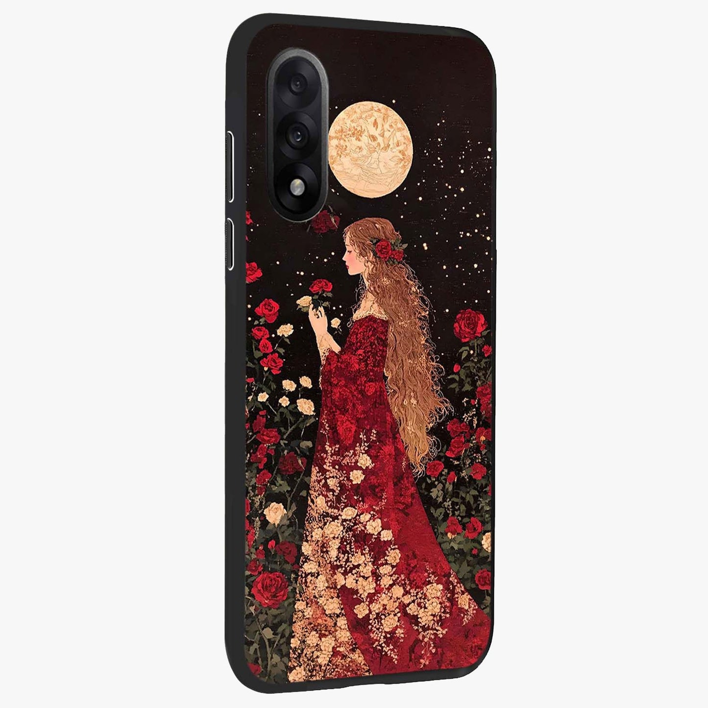 Crimson Dreams Glass Case for 1+Nord 5 side perspective highlighting vibrant tones and premium edge detailing